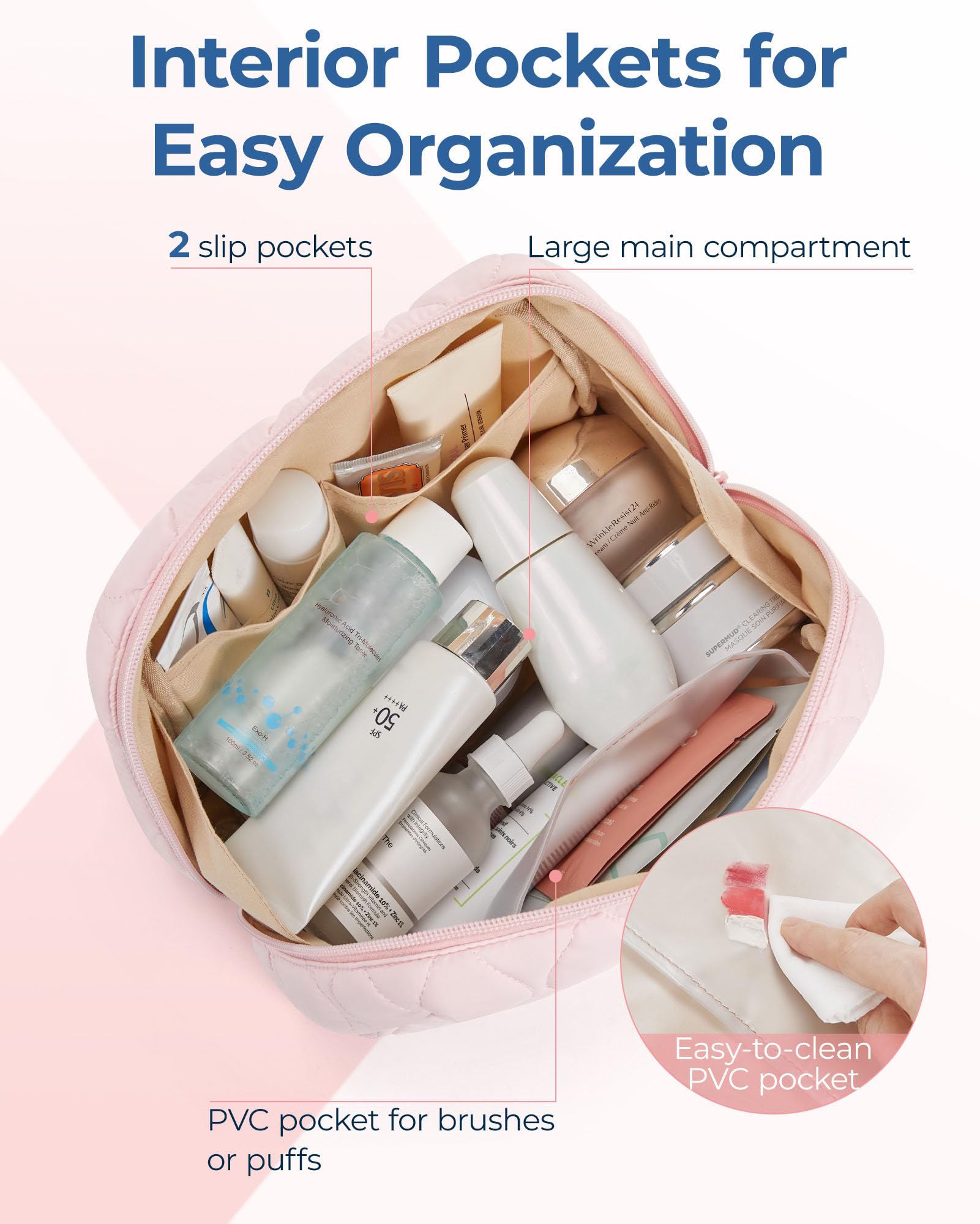 BAGSMART makeup bag wide-opening design for quick cosmetic access.