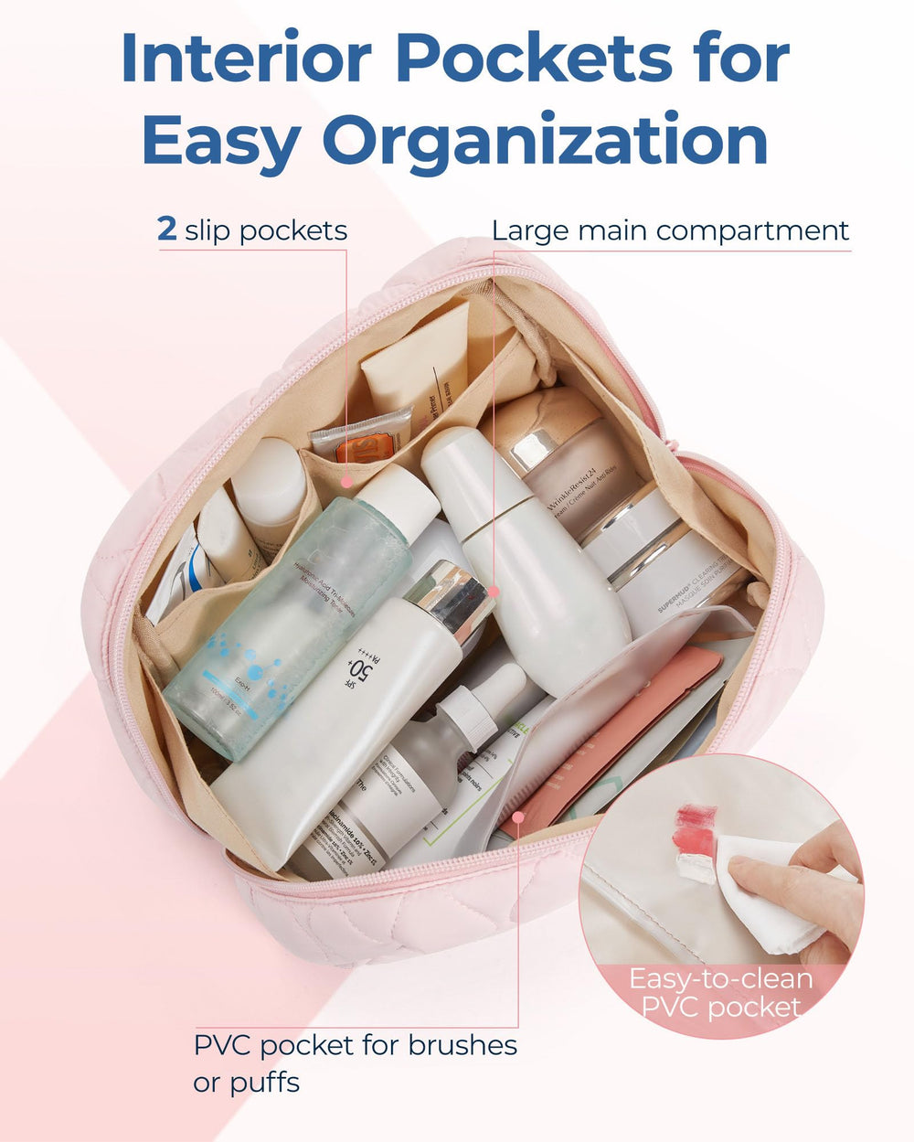 BAGSMART makeup bag wide-opening design for quick cosmetic access.