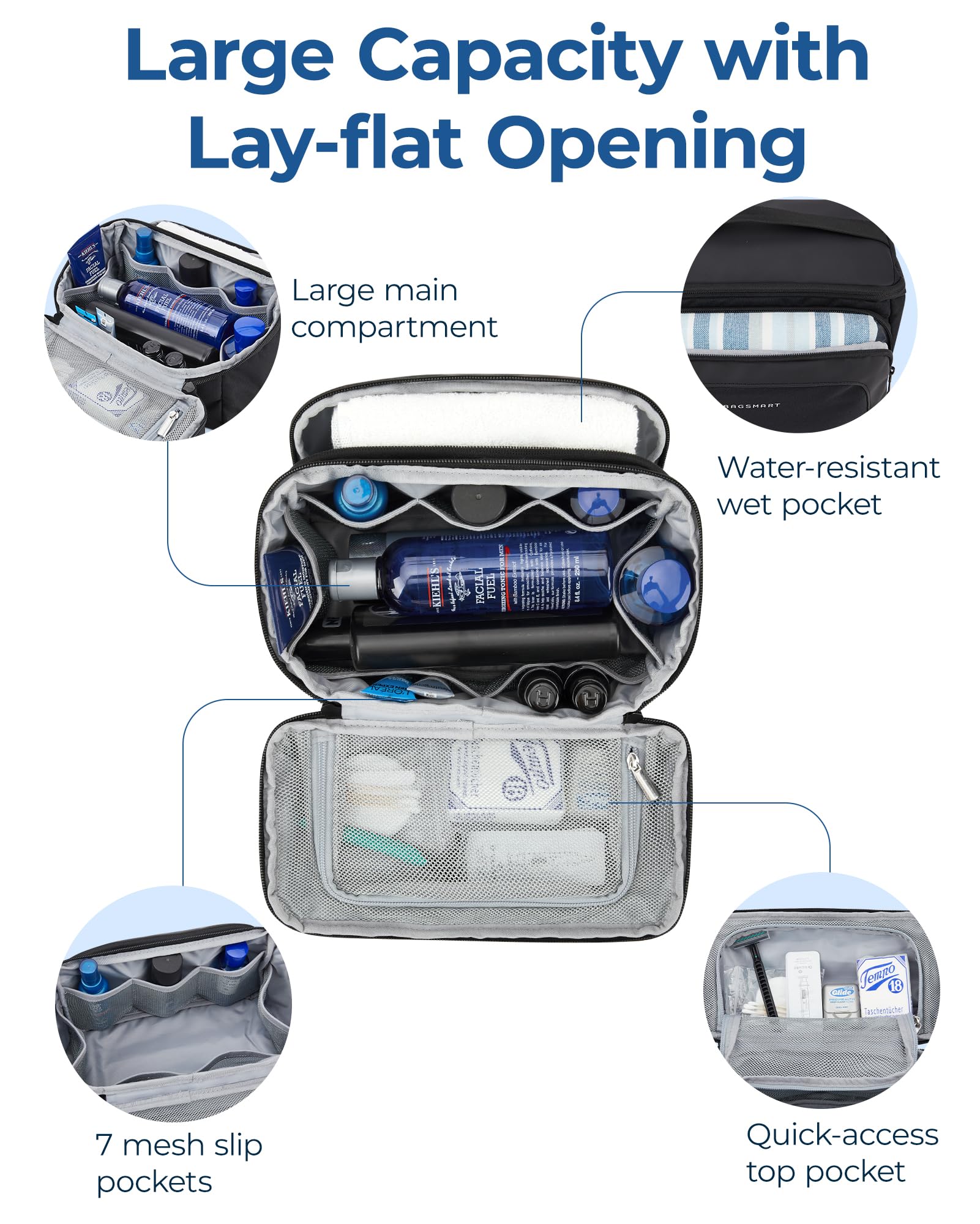 Bagsmart bag with multiple mesh pockets keeps items visible and organized.