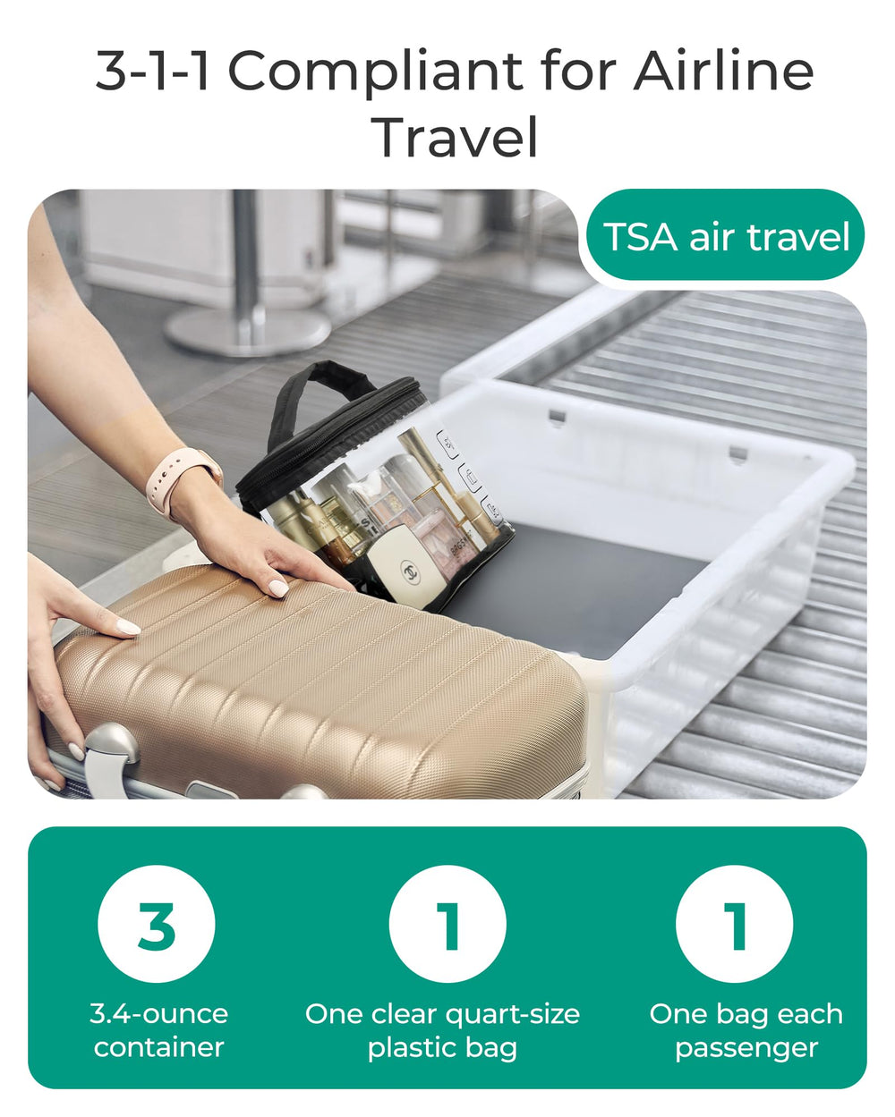 BAGSMART pink clear bag ideal for quick-access skincare and travel essentials.
