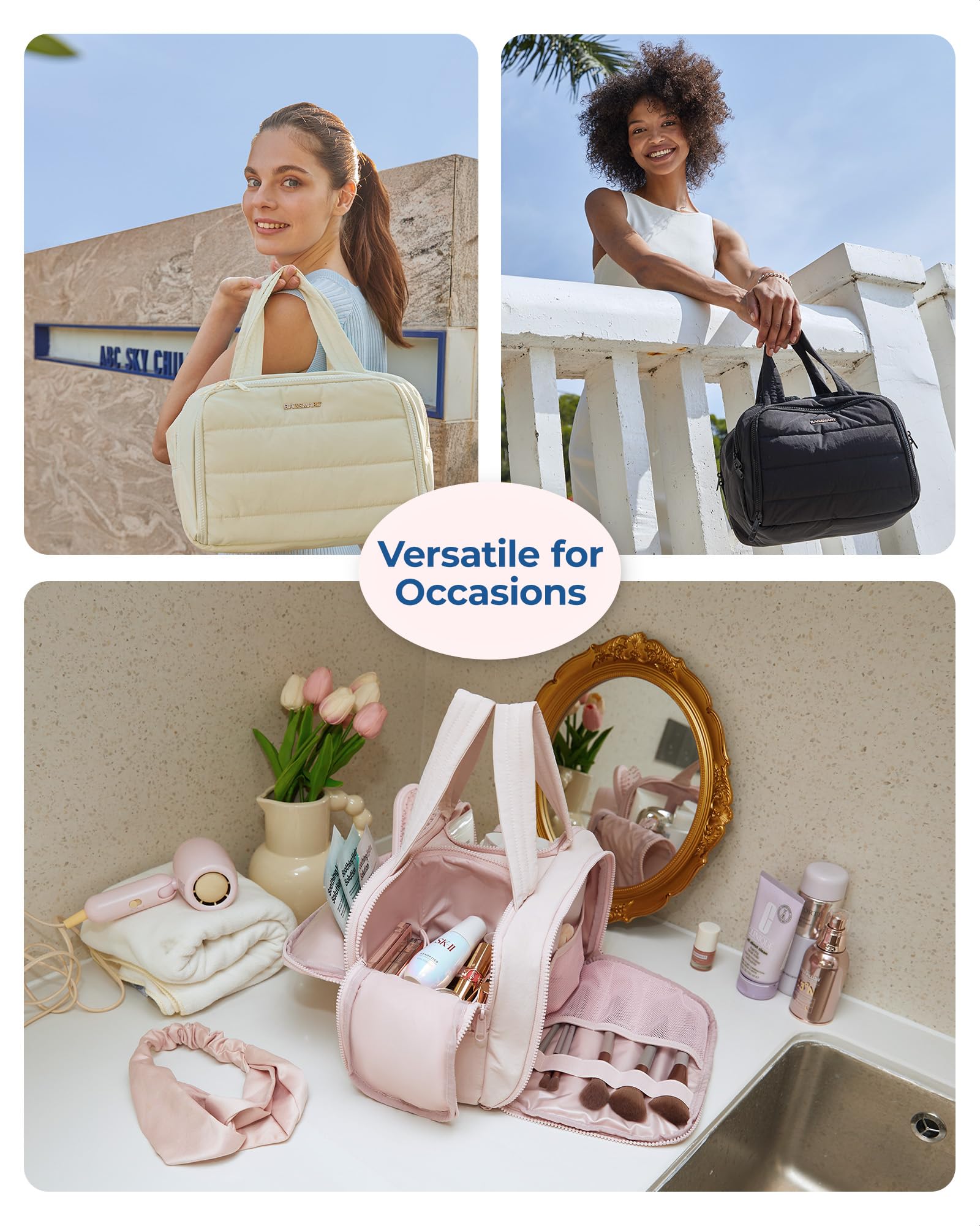 BAGSMART Pink travel toiletry bag for women ideal for trips and gym use.