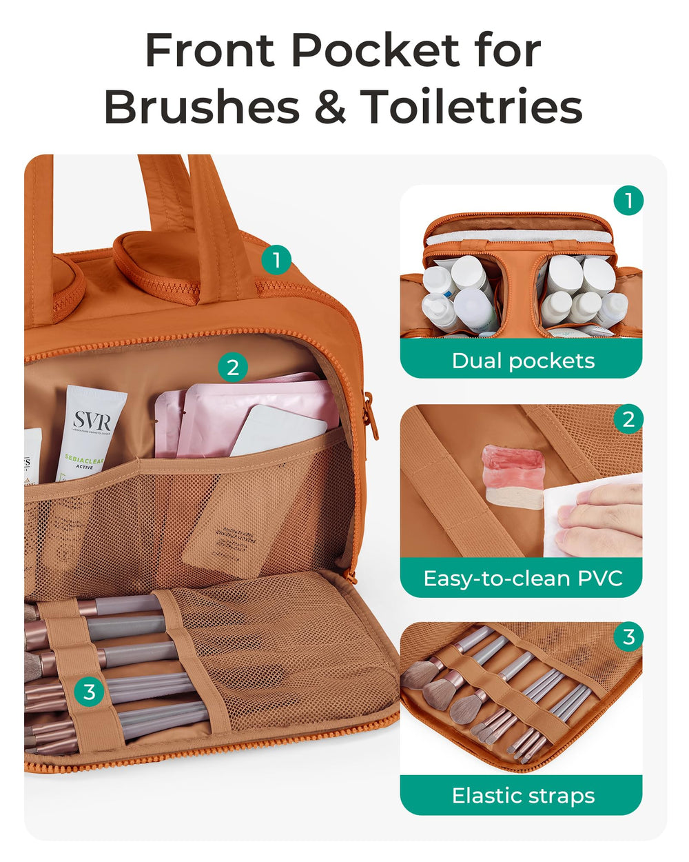 BAGSMART Puffy Toiletry Bag in soft Taslan fabric offers a luxurious travel feel.