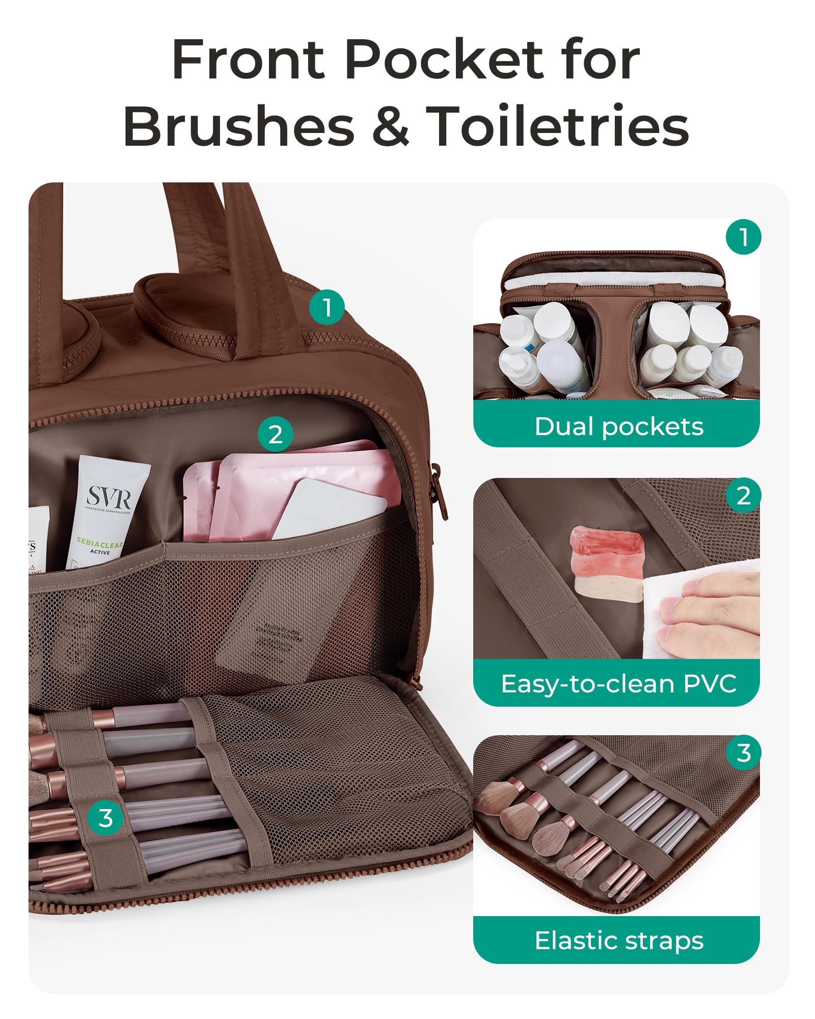 BAGSMART puffy toiletry bag for women with plush Taslan fabric and soft feel