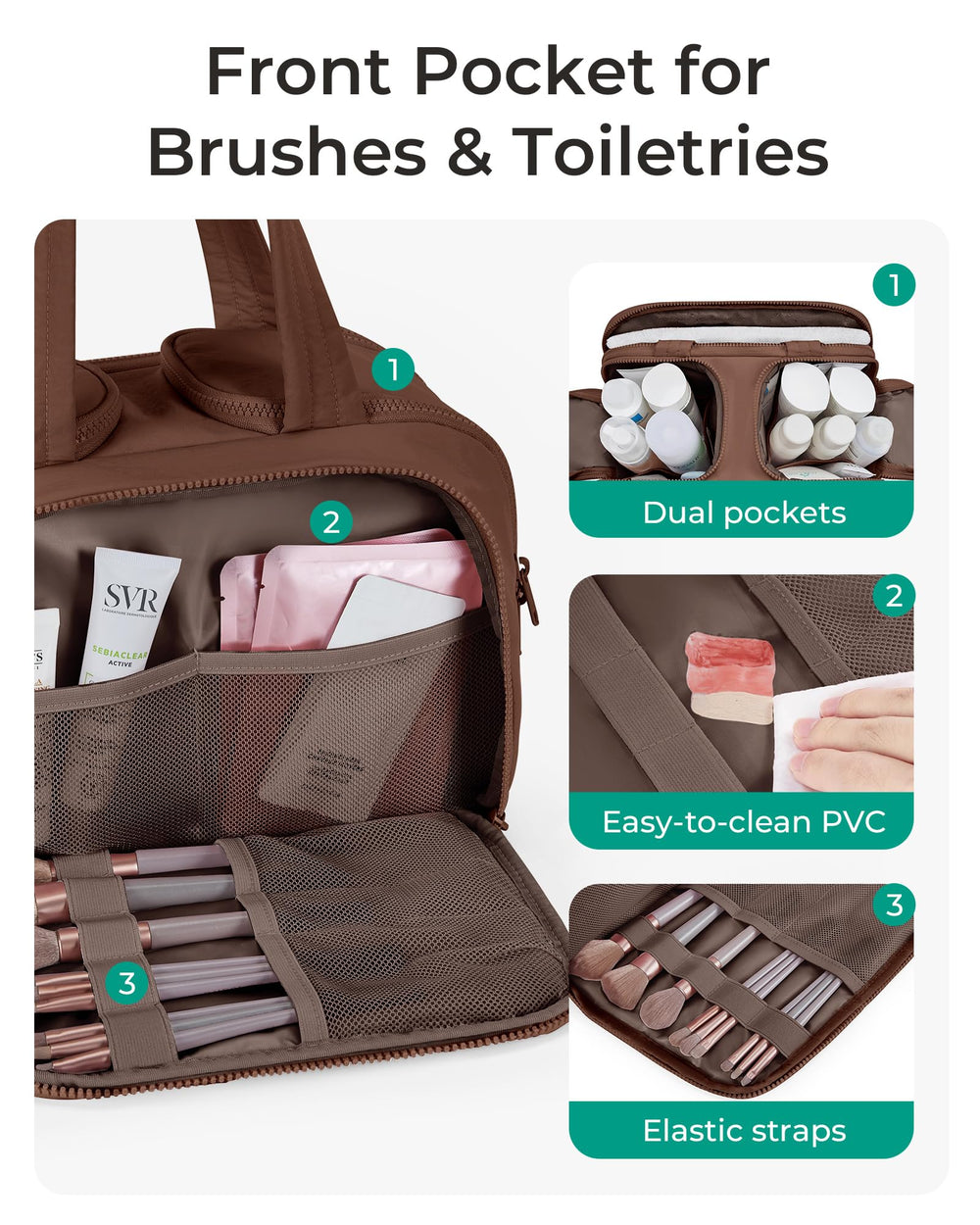 BAGSMART puffy toiletry bag for women with plush Taslan fabric and soft feel