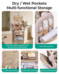 BAGSMART Puffy Travel Makeup Bag detachable dividers highlight customizable sections.