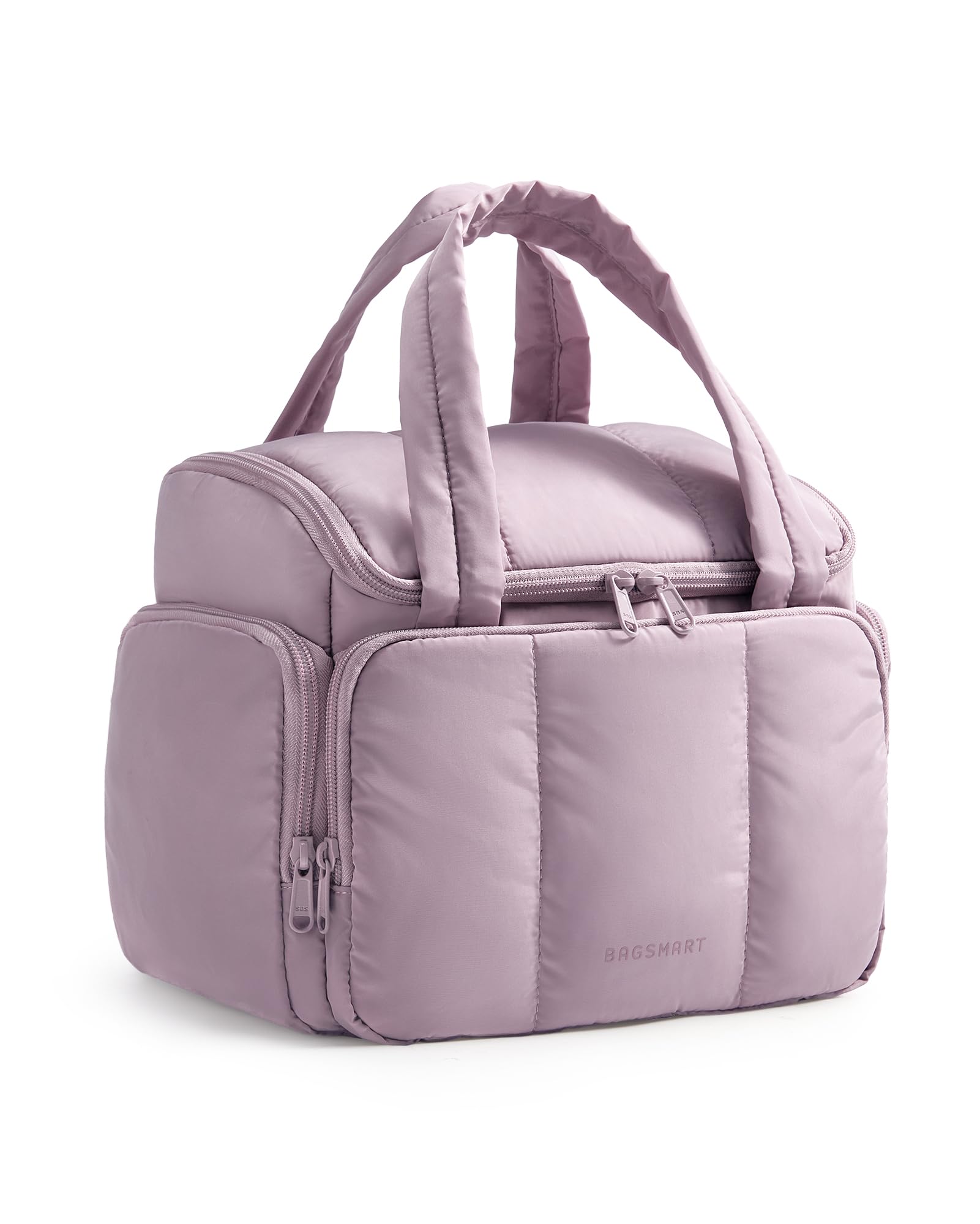 BAGSMART Puffy Travel Toiletry Bag front view shows spacious interior for essentials.