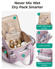 BAGSMART Puffy Travel Toiletry Bag interior mesh pockets organize cosmetics neatly.