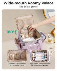 BAGSMART Puffy Travel Toiletry Bag six inner pockets separate lip products and serums.