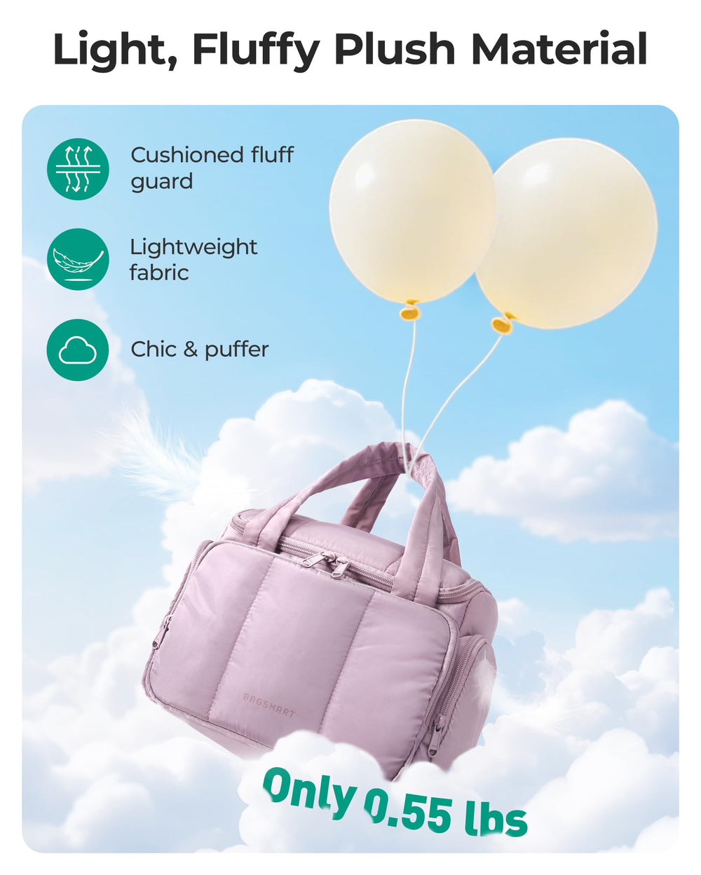 BAGSMART Puffy Travel Toiletry Bag wet-dry pocket keeps damp items separate.