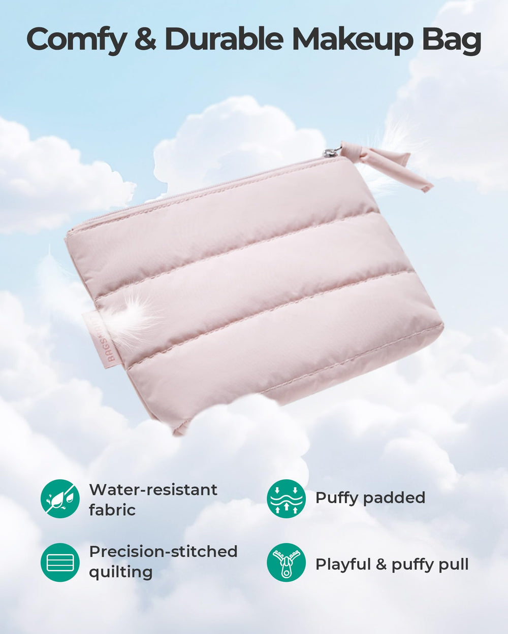 BAGSMART small makeup bag compact size fits tight pockets and crowded bags.