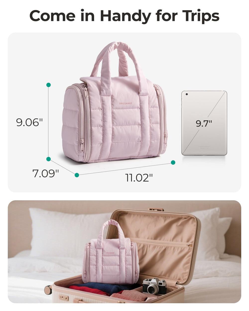 BAGSMART soft dual-cushioned handles for comfortable carry and easy transport.
