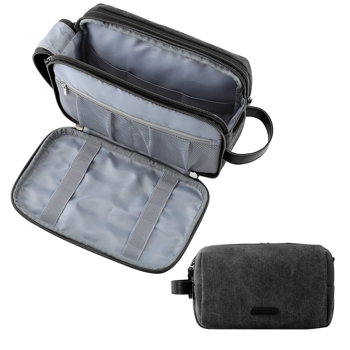 BAGSMART Toiletry Bag black medium top view shows organized compartments for travel.