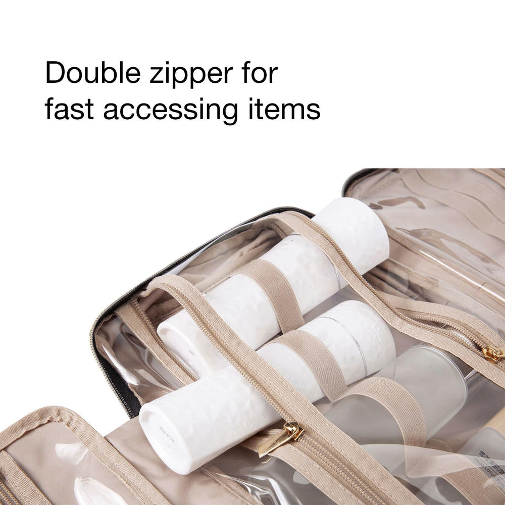 BAGSMART Toiletry Bag Blue Paisley hanging hook enables hands-free hotel bathroom setup