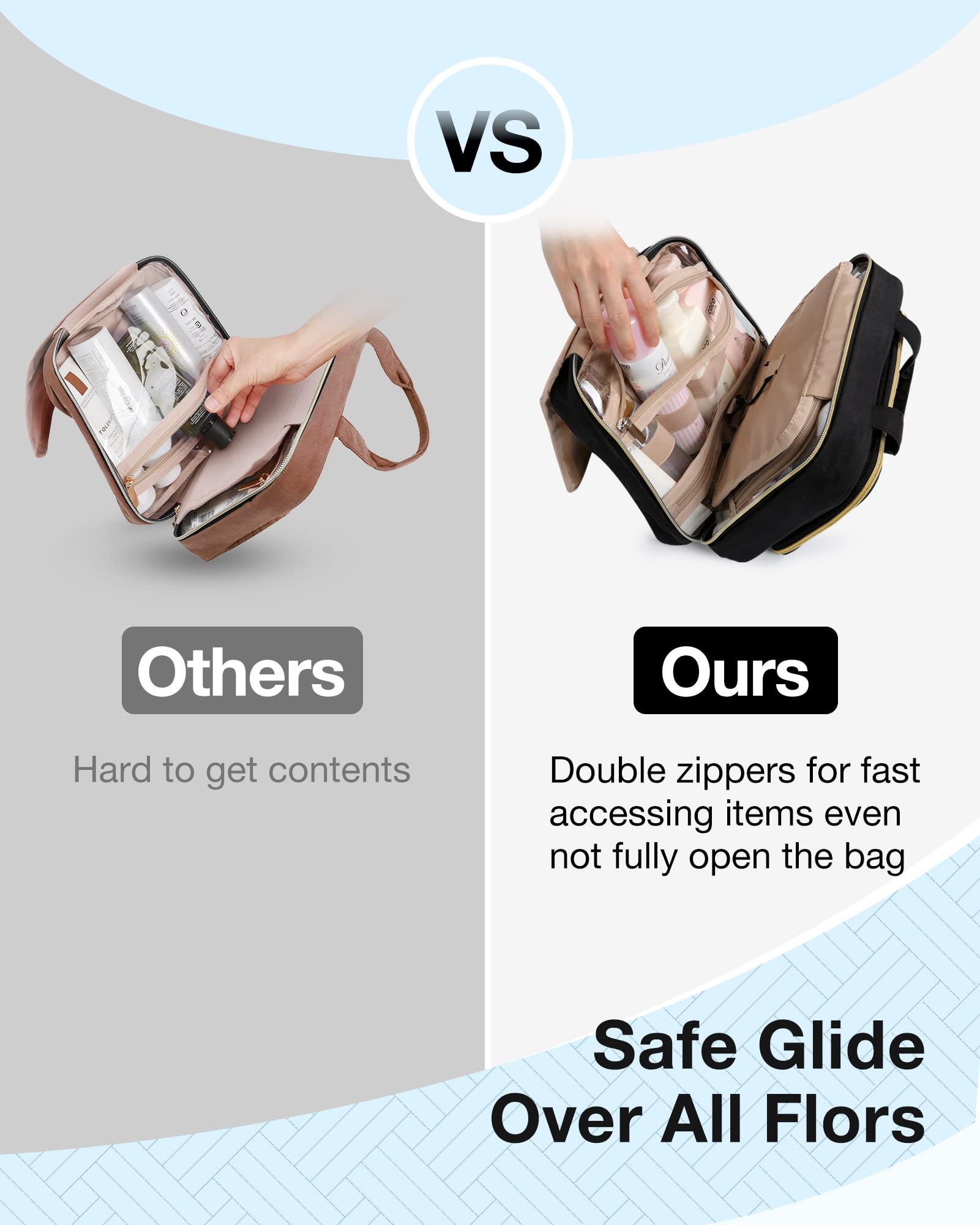 BAGSMART double-zipper closure enables fast access to contents