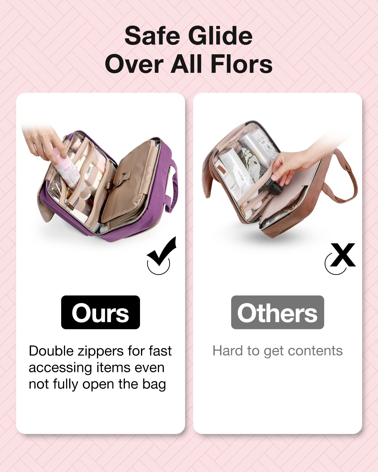 BAGSMART Toiletry Bag with double zipper compartments for easy access
