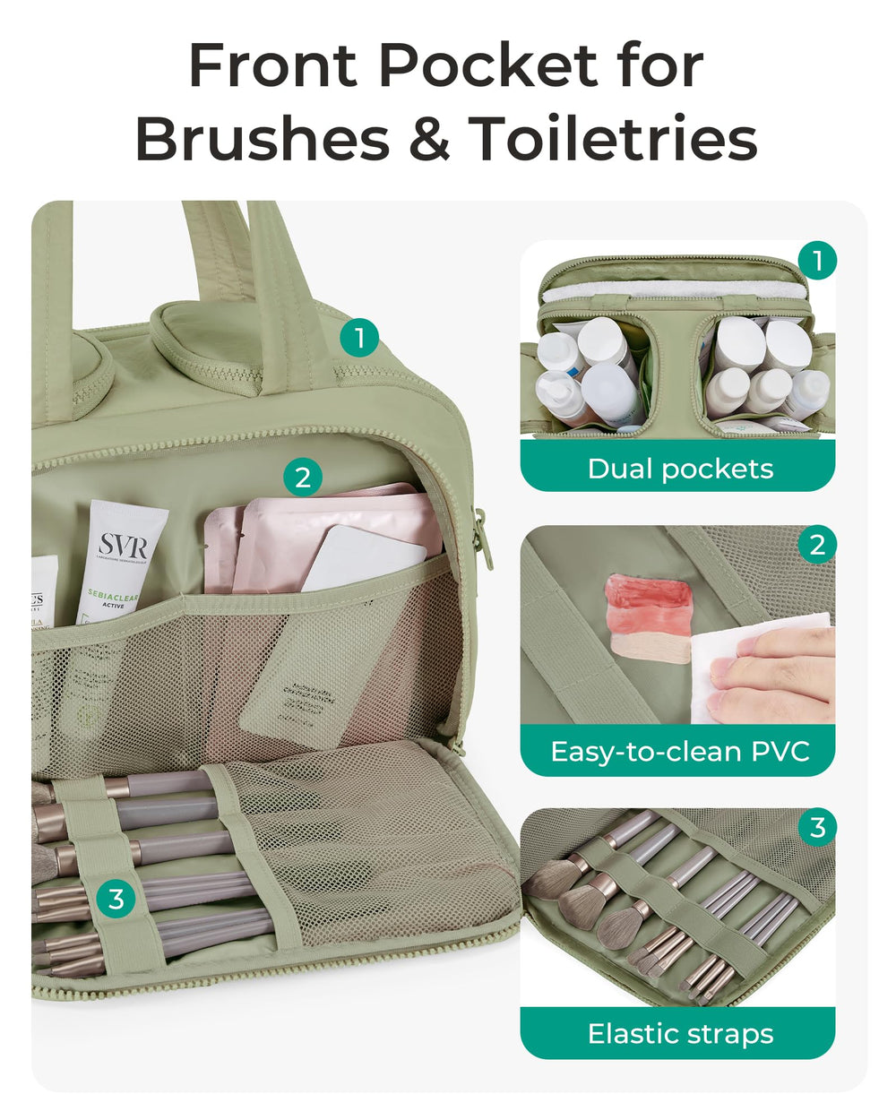 BAGSMART four-compartment toiletry bag keeps cosmetics neatly separated and easy to reach.