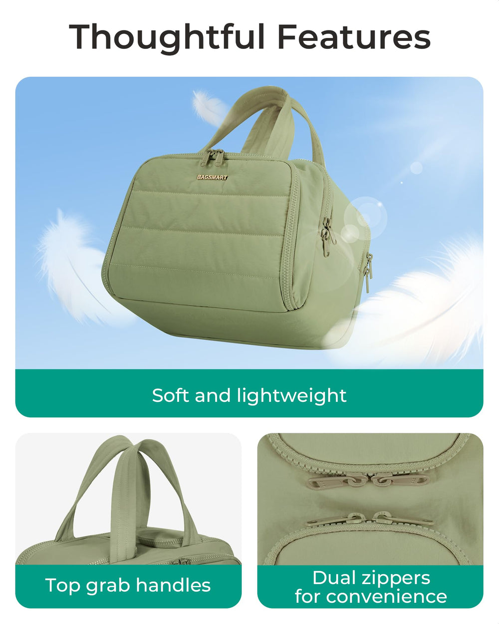 BAGSMART front zipper pocket adds handy space for travel-size items.