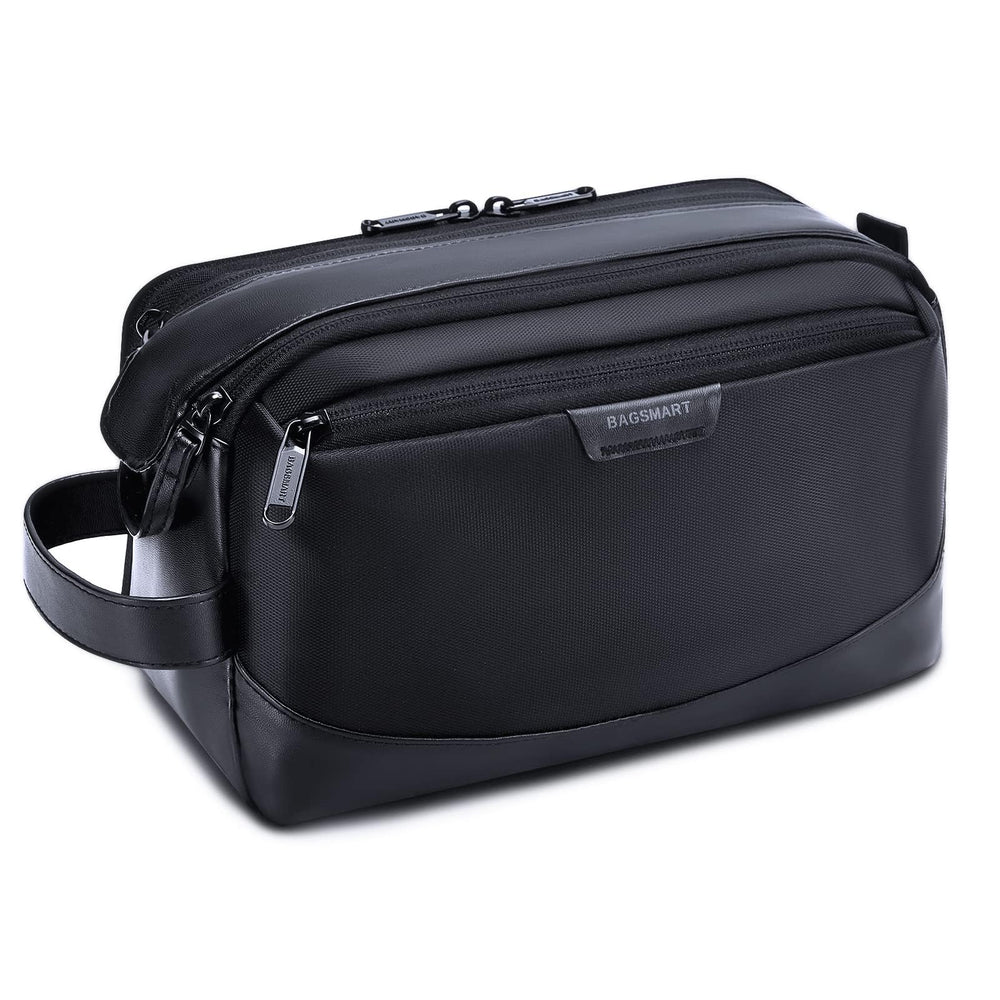 BAGSMART toiletry bag front view with upright bottles for travel organization