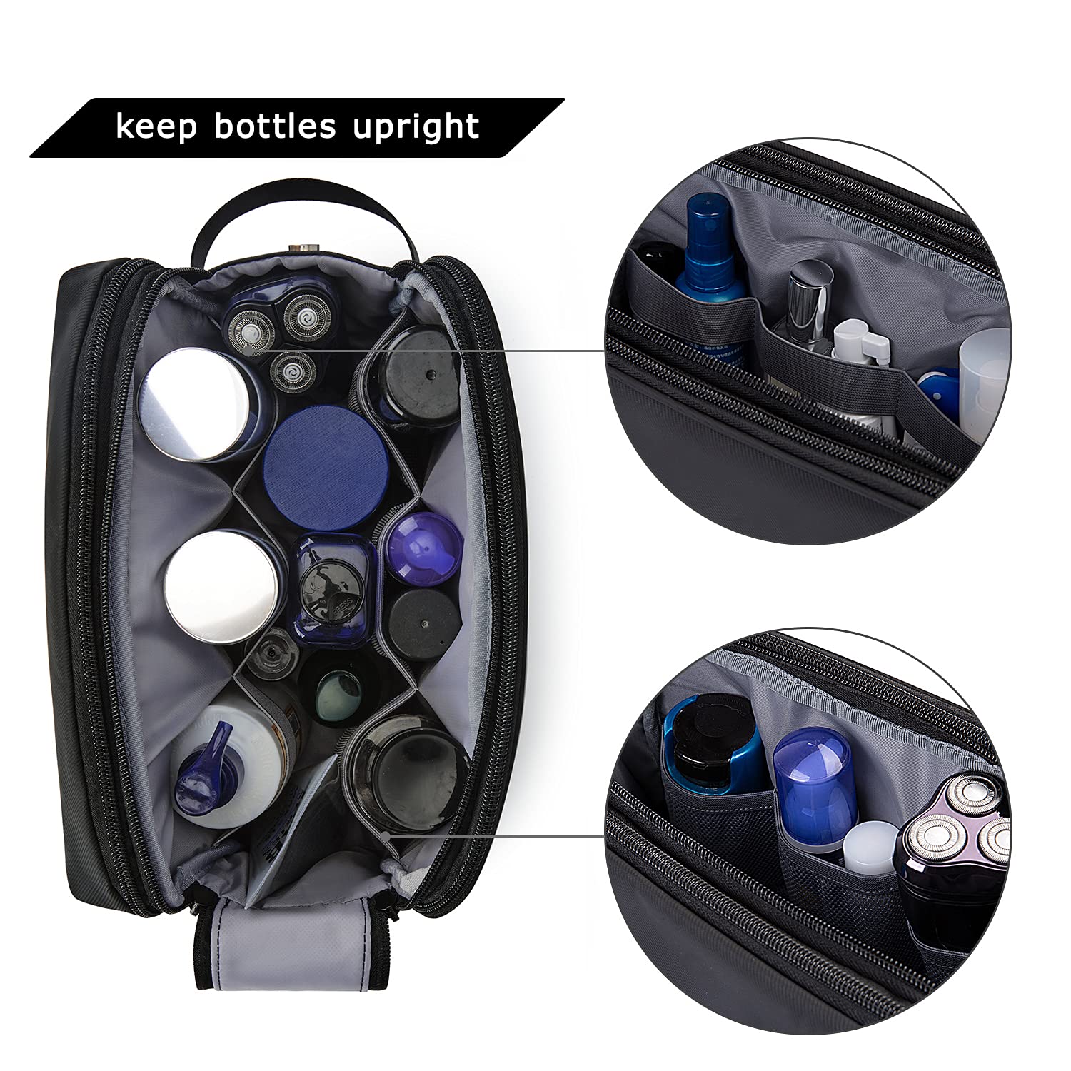 BAGSMART Toiletry Bag front waterproof pocket demonstrates separation of damp items for clean storage