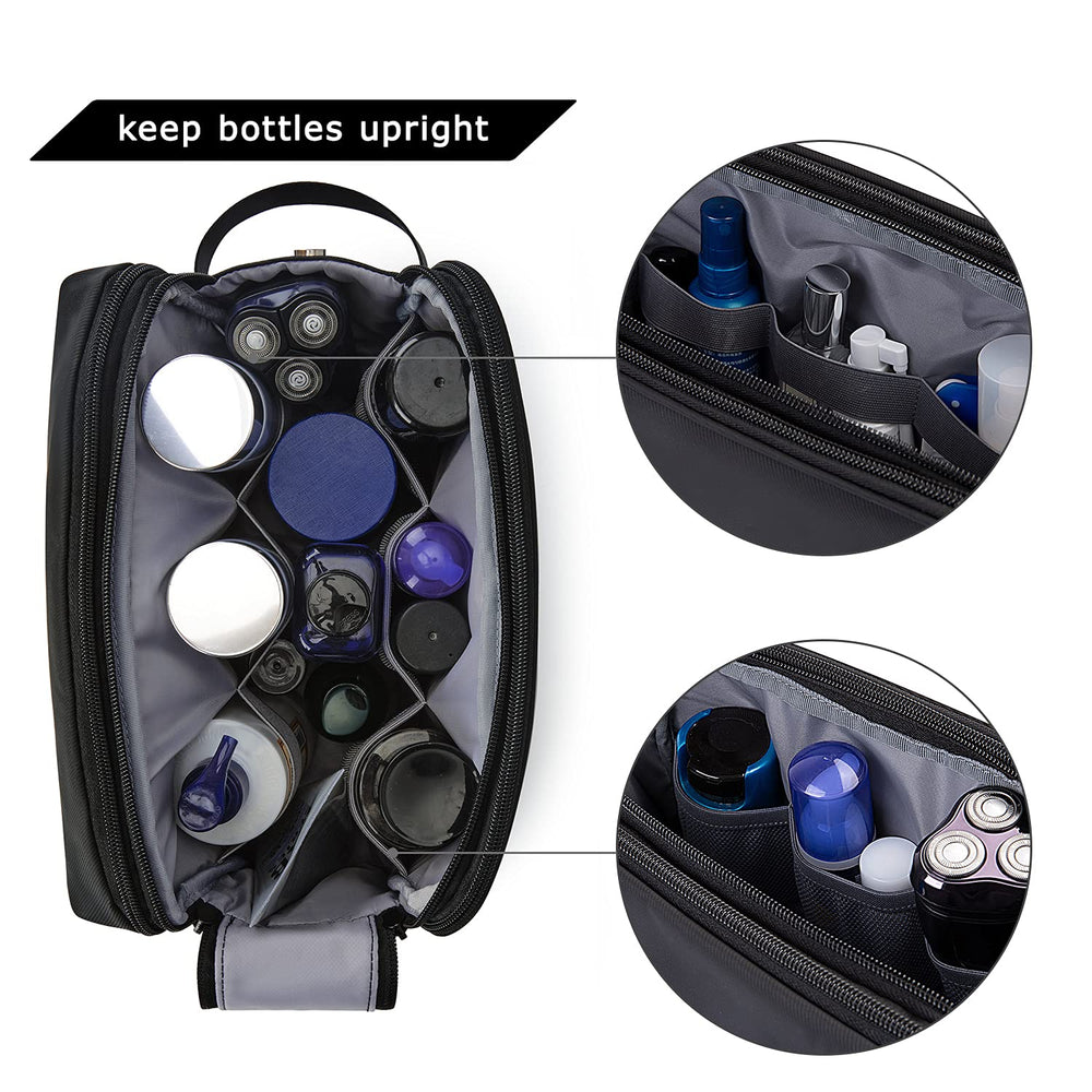 BAGSMART Toiletry Bag front waterproof pocket demonstrates separation of damp items for clean storage