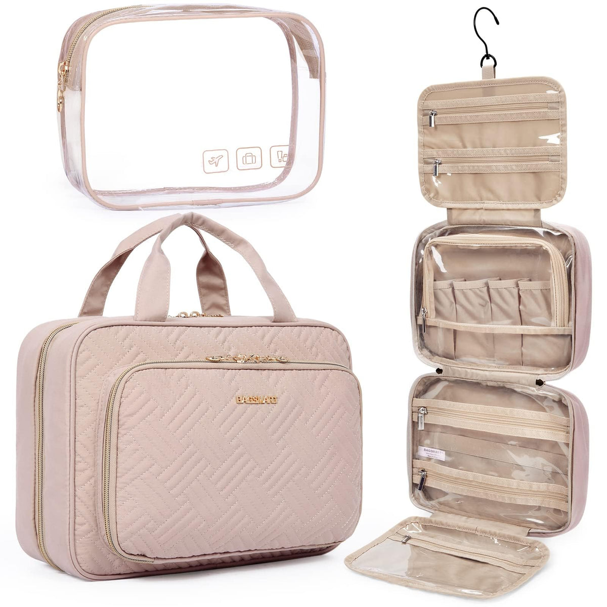BAGSMART Toiletry Bag with 360-degree swivel hook for easy hanging and access.
