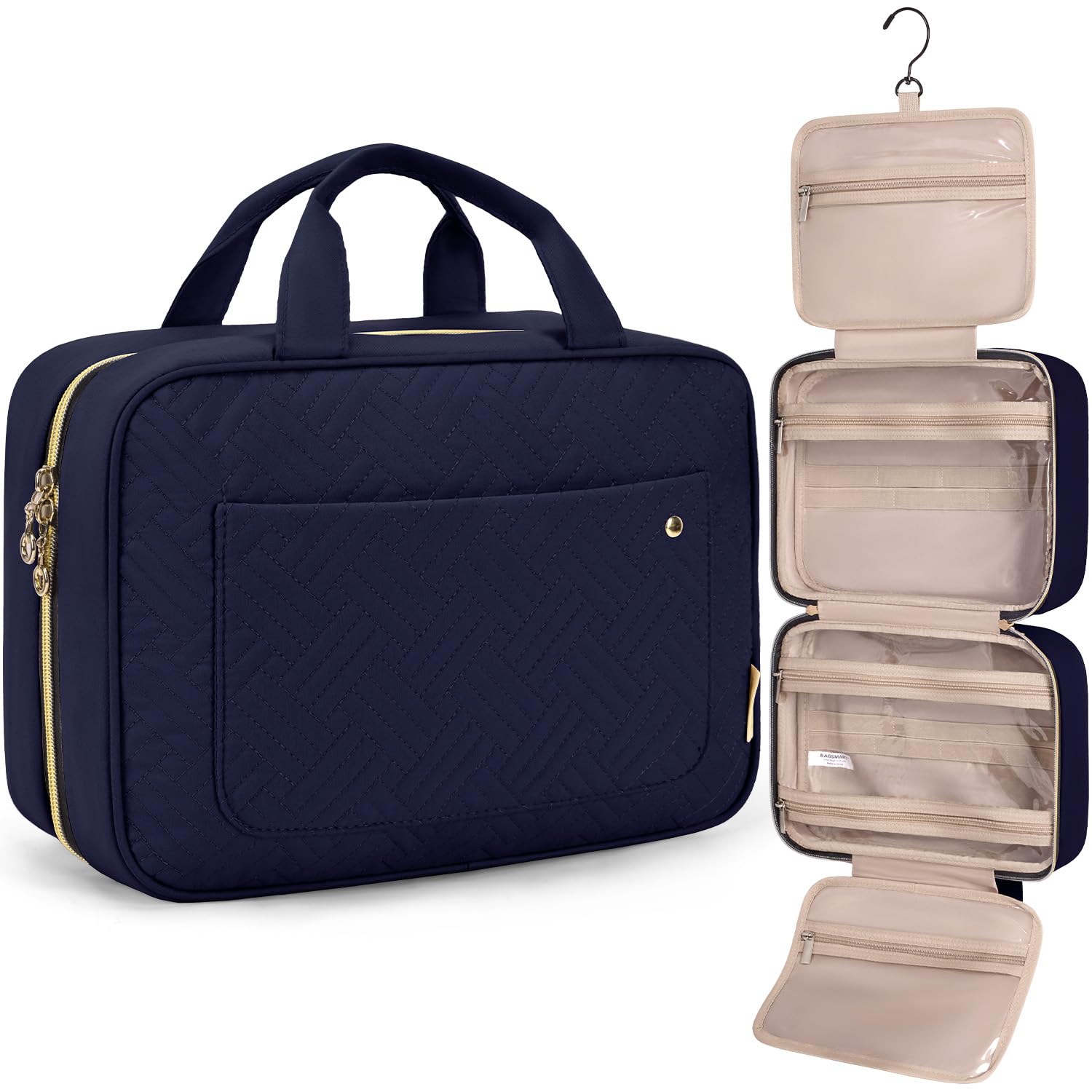 BAGSMART Toiletry bag with hanging hook in blue for easy travel access