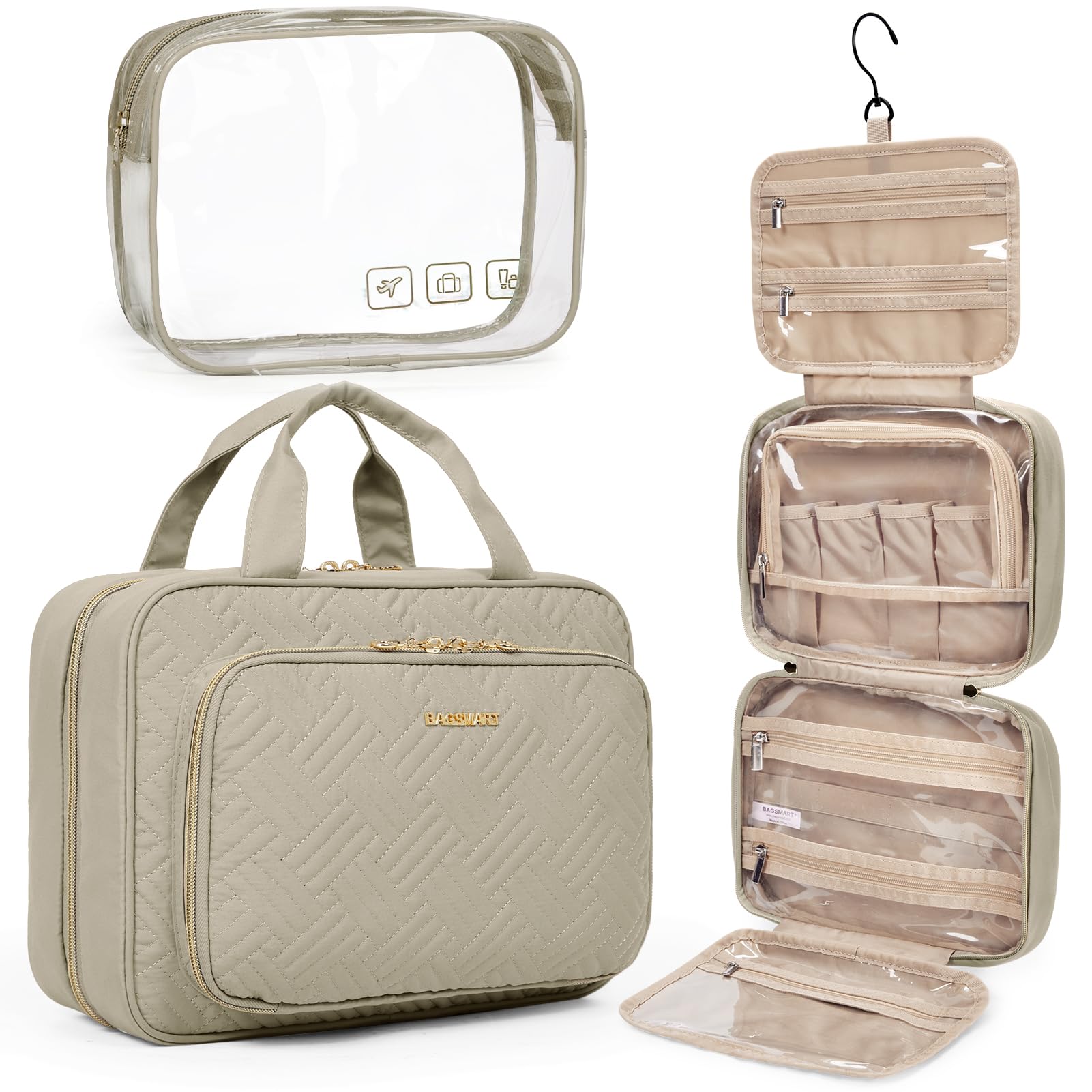 BagSmart toiletry bag hanging hook showing versatile 360-degree access for easy use