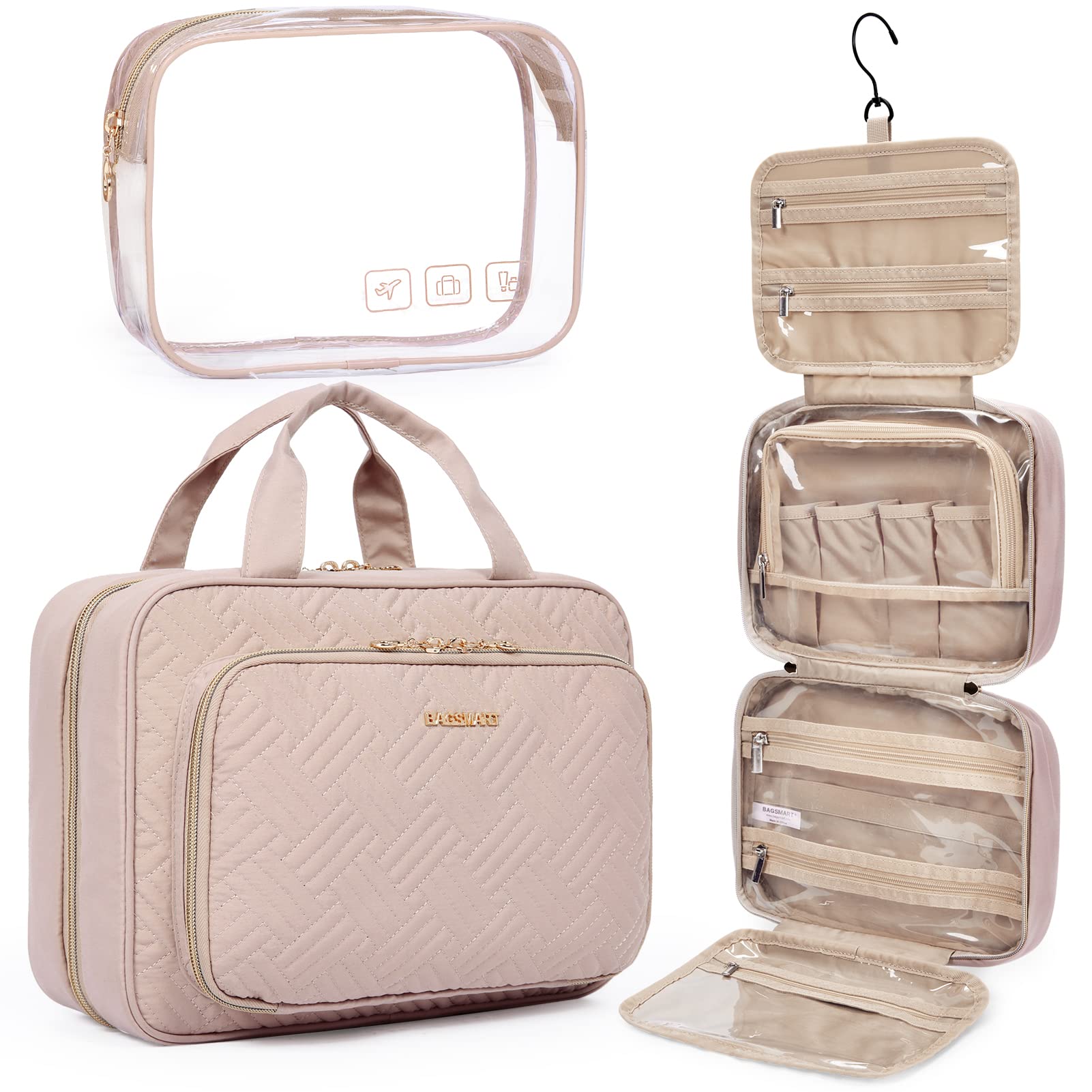 BAGSMART toiletry bag hanging-strap for easy access on the go