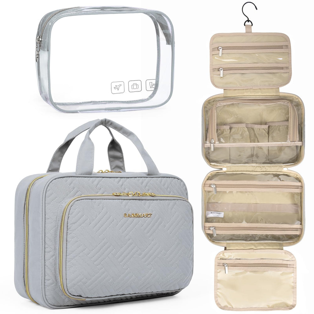 BAGSMART Toiletry Bag hanging strap view for convenient hotel bathroom setup