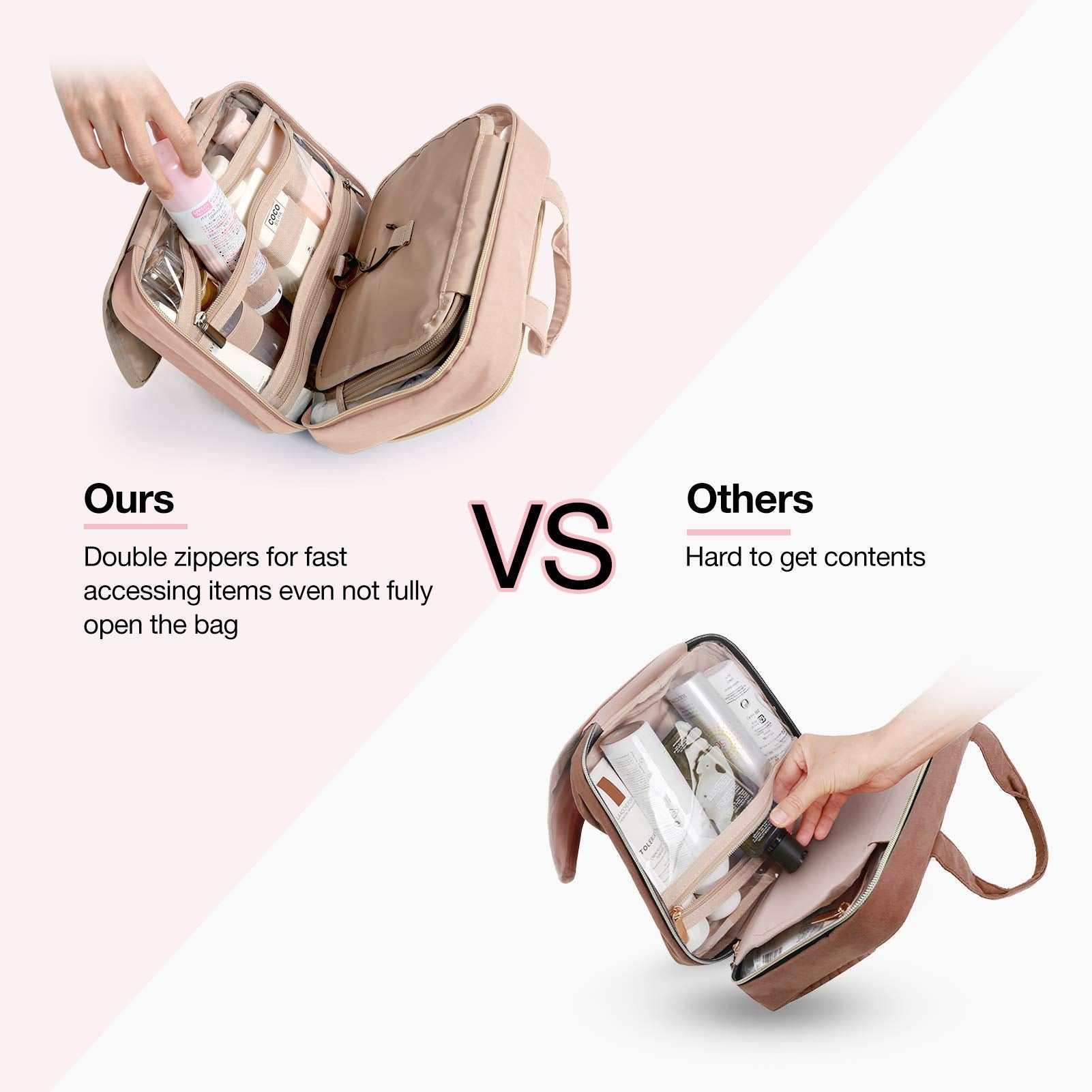 BAGSMART inner-layout organizes cosmetics neatly