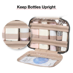 BAGSMART inside shows elastic pockets keeping bottles upright and secure.