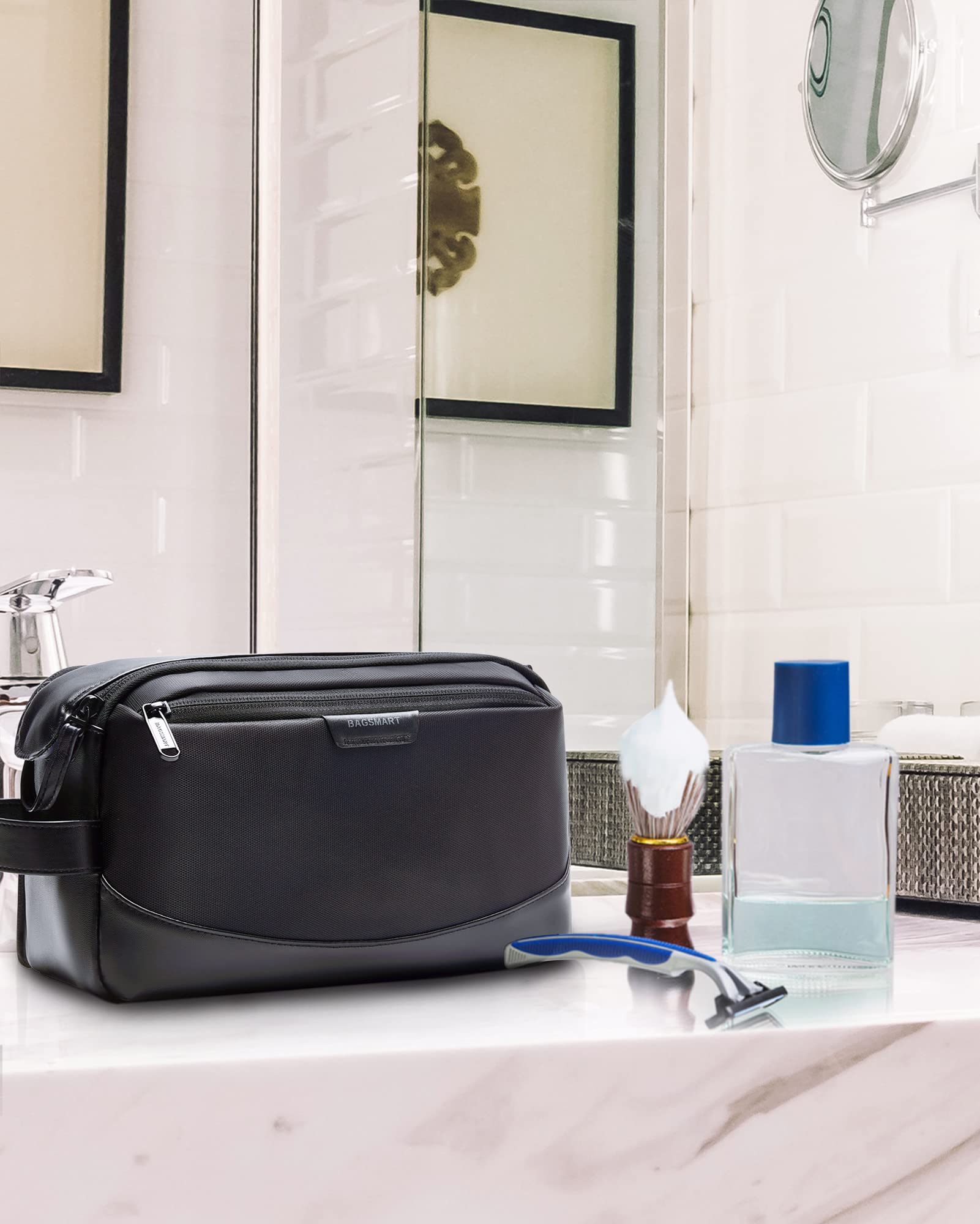 BAGSMART toiletry bag interior layout with pockets for organized grooming items