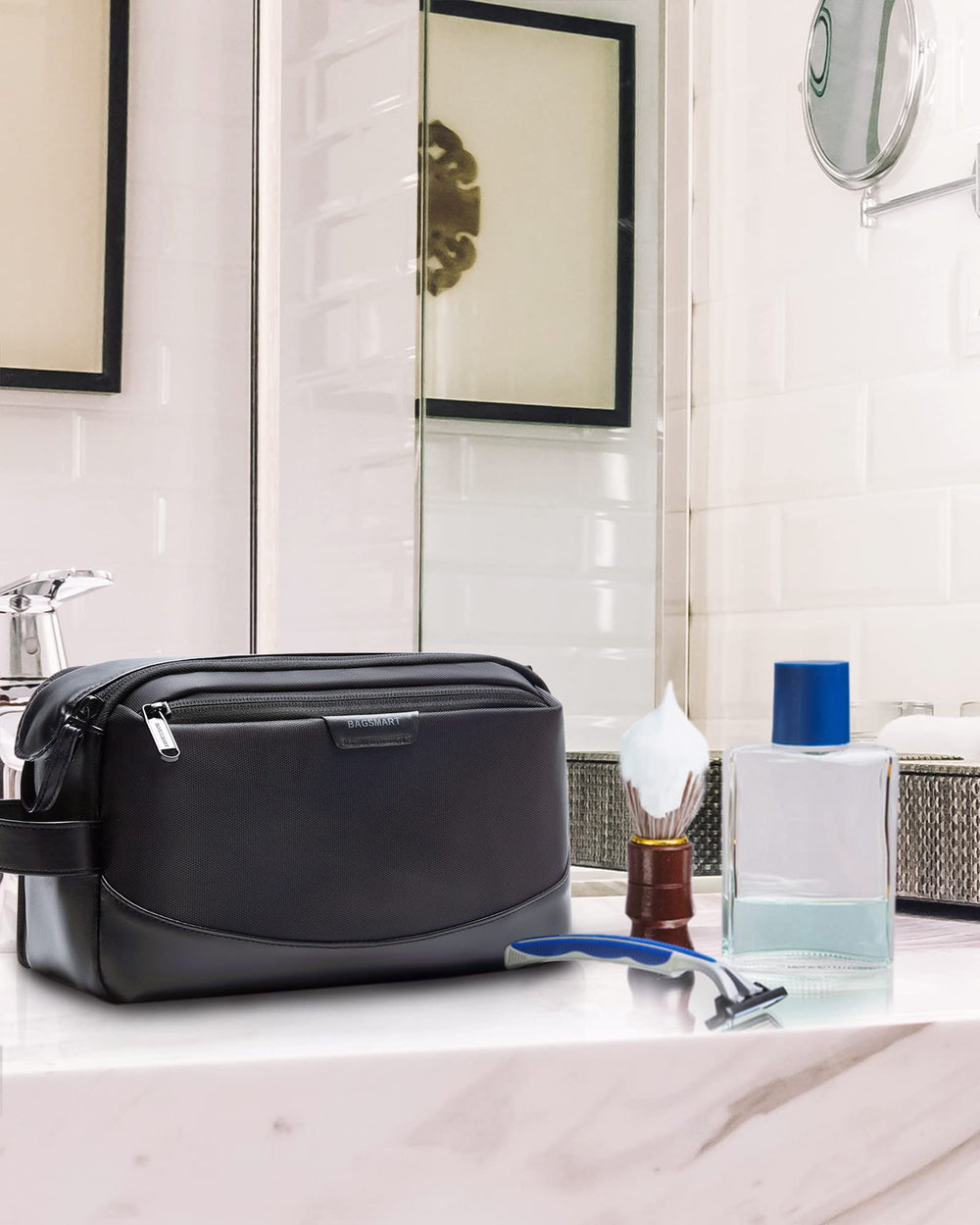 BAGSMART toiletry bag interior layout with pockets for organized grooming items