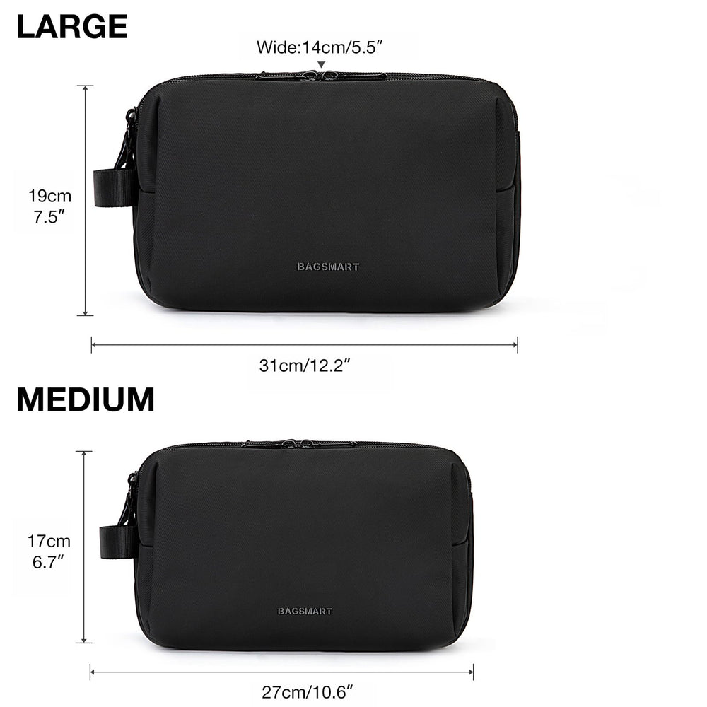 BAGSMART Toiletry Bag interior organization shows upright bottle slots for spill-free packing