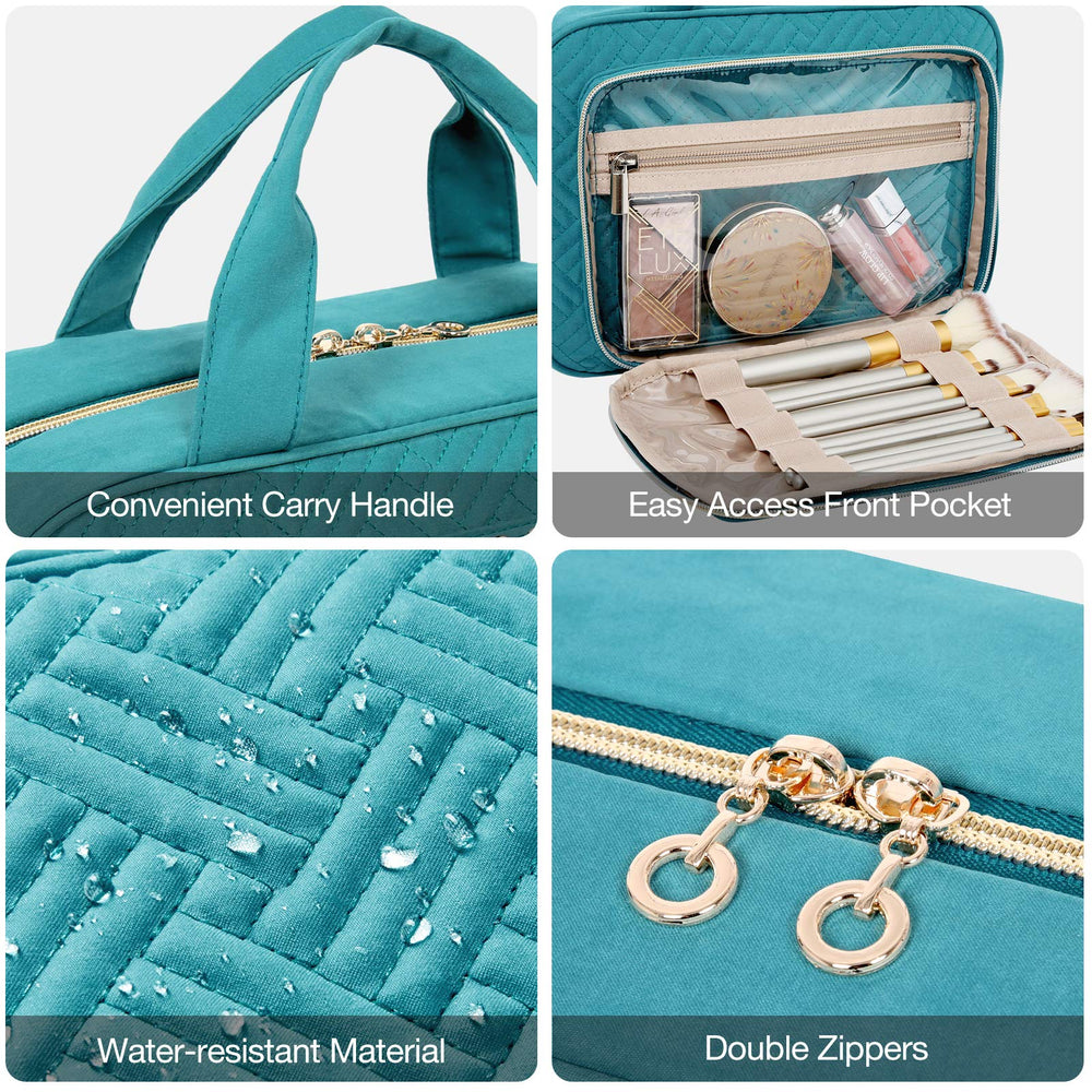 BAGSMART medium-blue toiletry bag complements travel gear by organizing full-sized items.