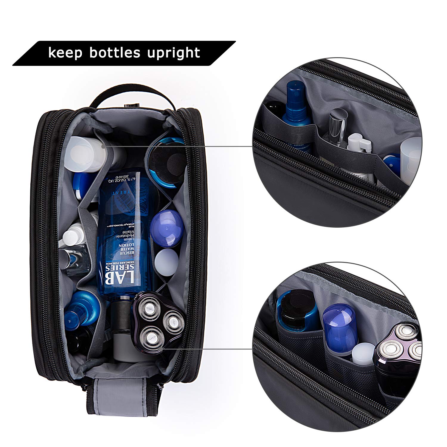 BAGSMART back pocket with elastic and zippered sections for cosmetics and more.