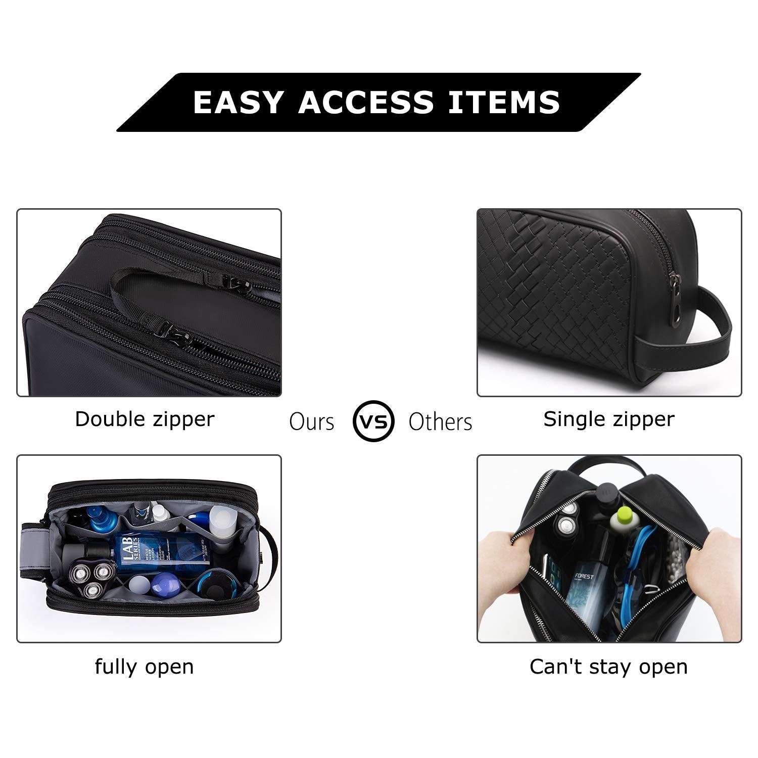 BAGSMART front waterproof pocket in black differentiates wet items for easy organization.