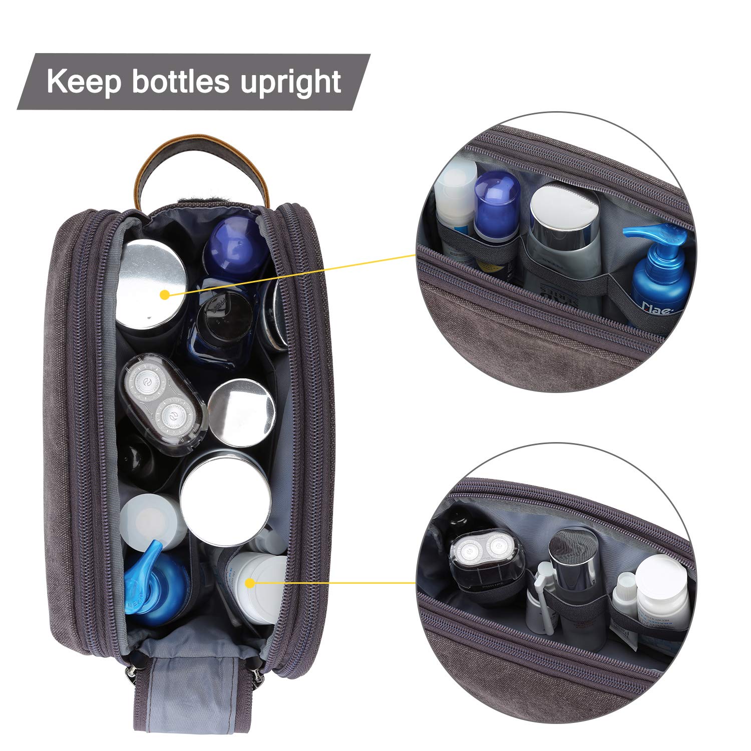 BAGSMART grey toiletry bag in travel setup for long or short trips