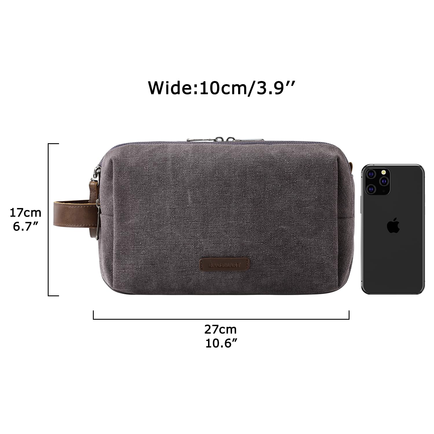 BAGSMART Toiletry Bag grey back waterproof pocket keeps items dry during trips