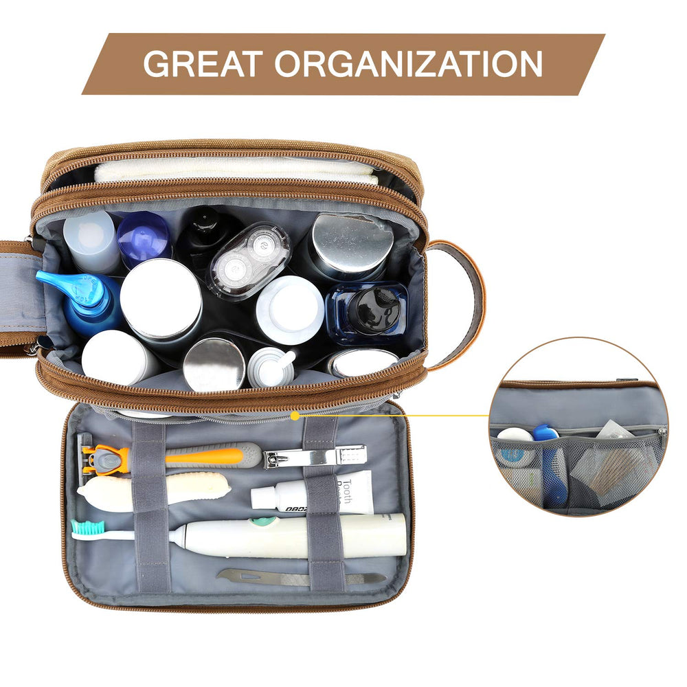 BAGSMART canvas khaki two-sided zipper pockets keep wet items separated and accessible