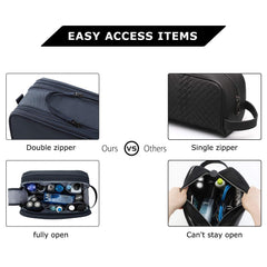 BAGSMART Toiletry Bag Navy dual zipper and back snap closure for security