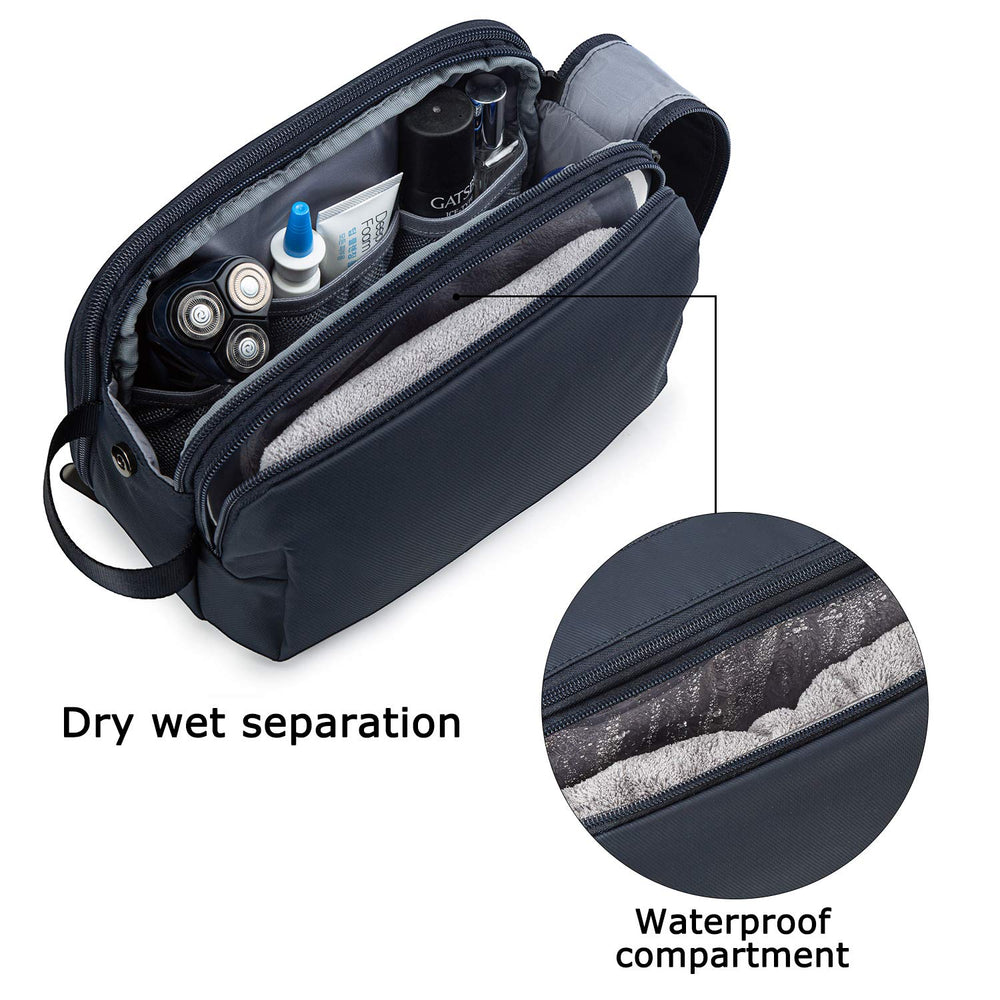 BAGSMART Toiletry Bag Navy front waterproof pocket for wet items separation