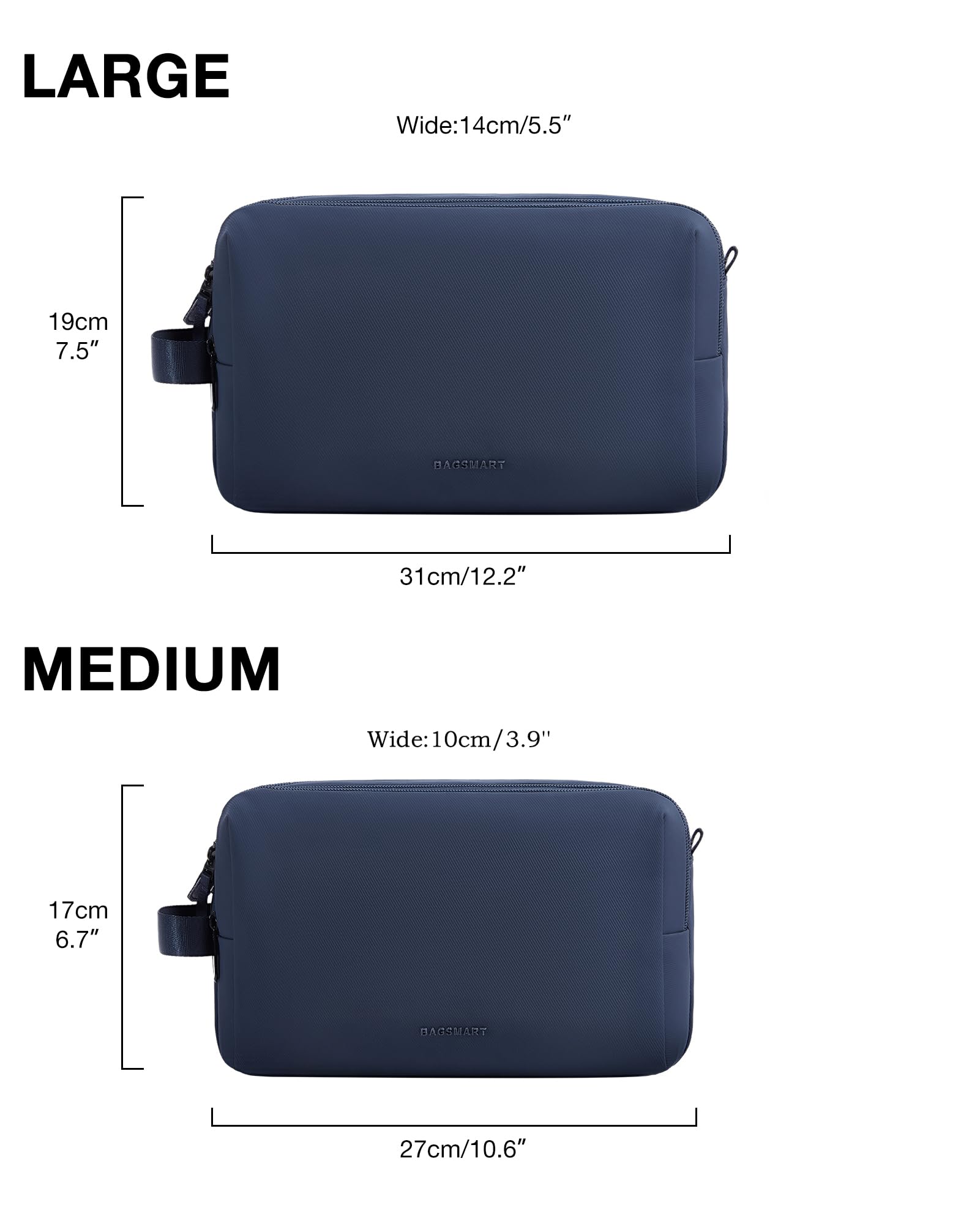 BAGSMART Toiletry Bag Navy medium dimension suitable for daily travel