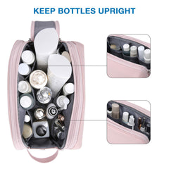 BAGSMART Toiletry Bag pink medium front pocket separates wet items for easy access.