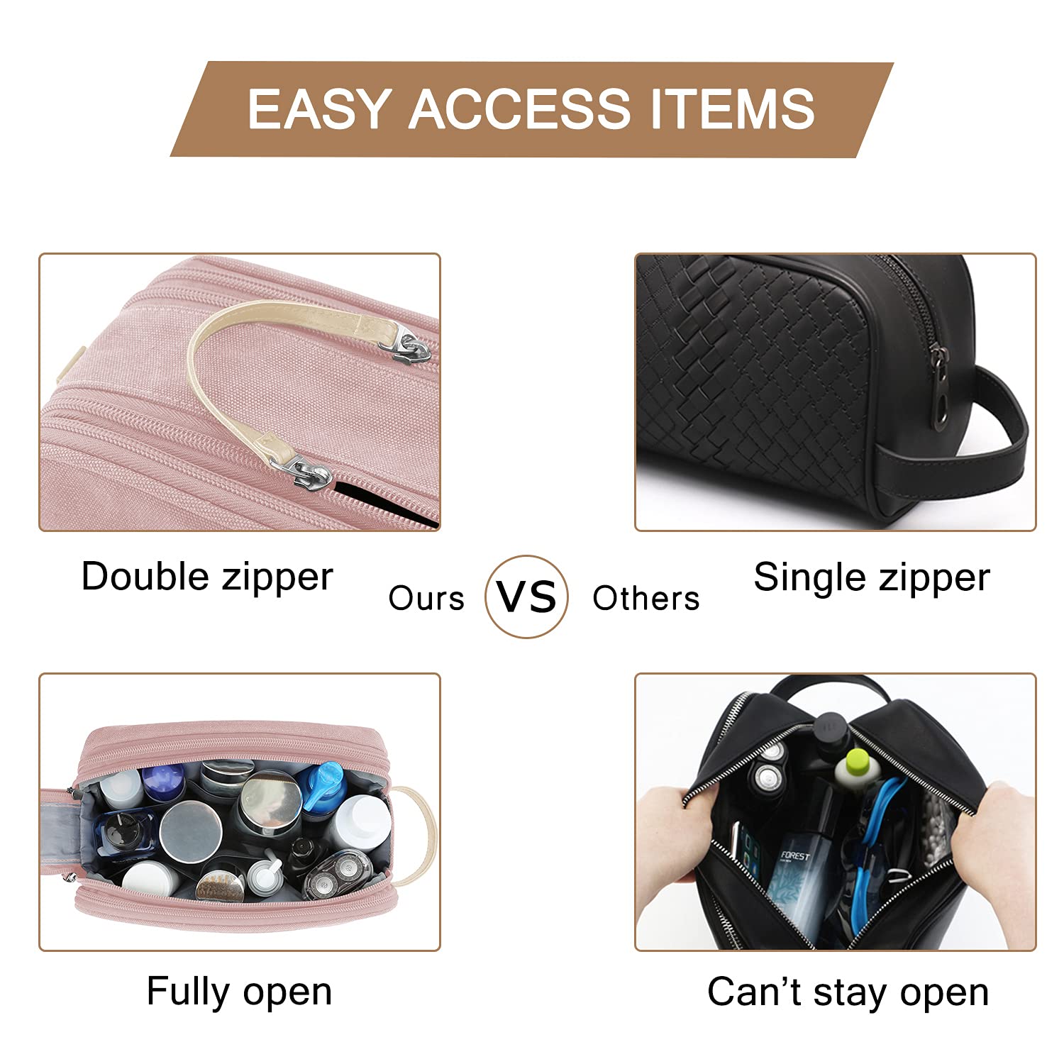 BAGSMART Pink travel bag with sturdy handle for on-the-go organization.