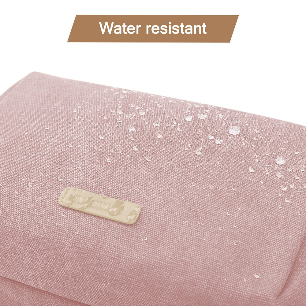 BAGSMART Two-sided zip pockets separate cosmetics and accessories during trips.