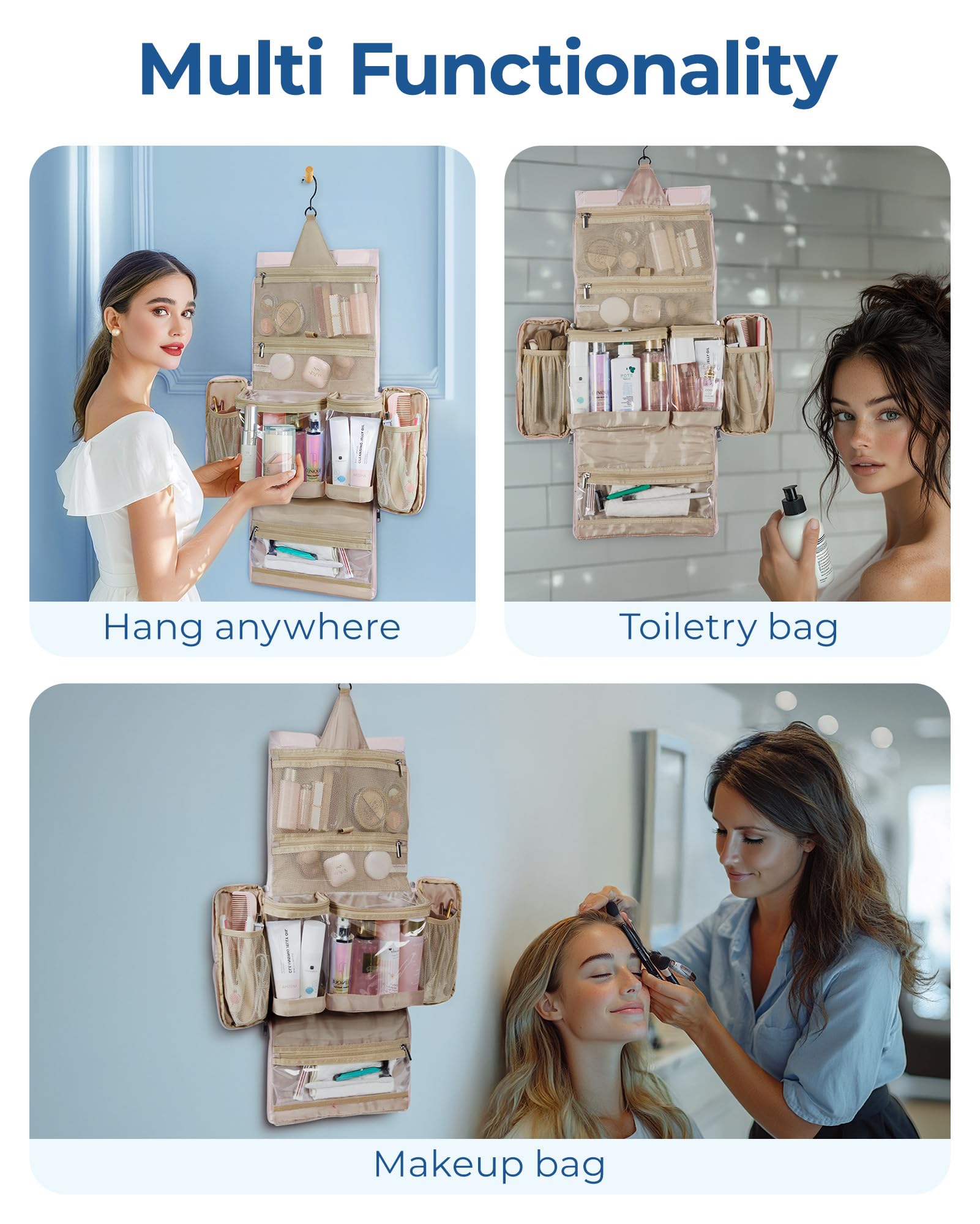 BAGSMART Puffy cosmetic bag uses soft material to protect makeup on trips.