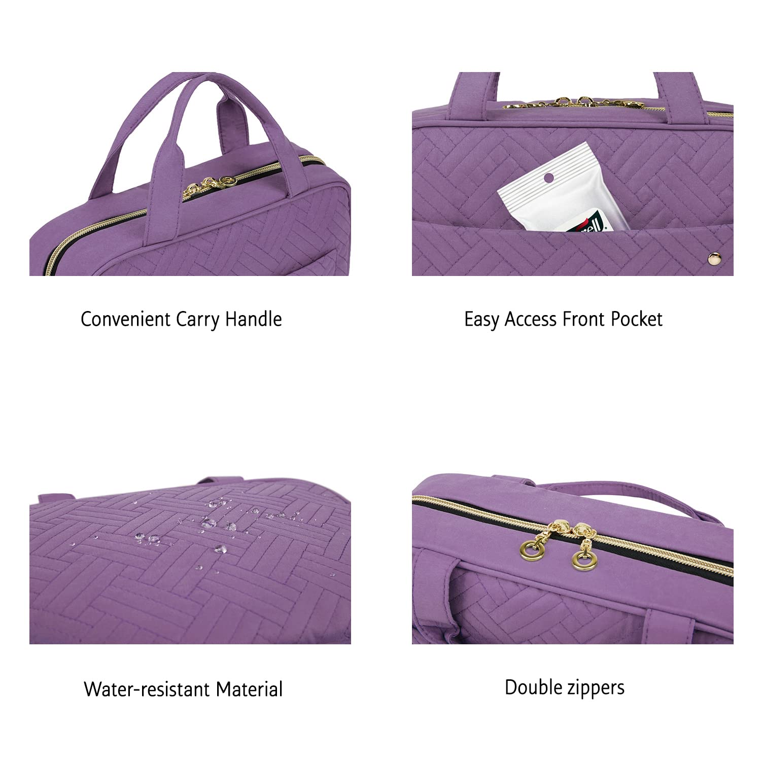 BAGSMART Toiletry Bag Purple Medium transparent sides provide clear content visibility.