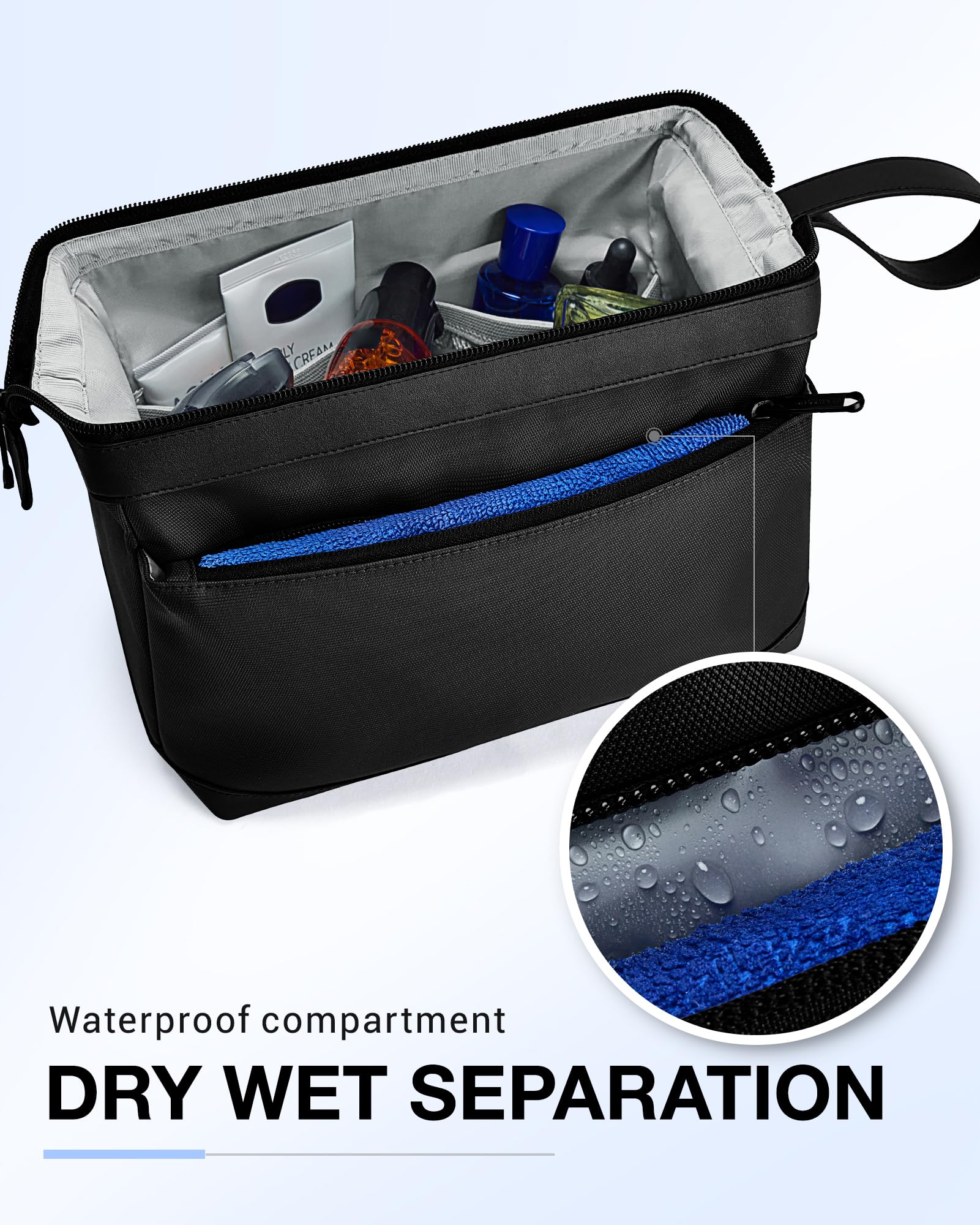 BagSmart Toiletry Bag two sided pockets organized for toothbrushes and razors.