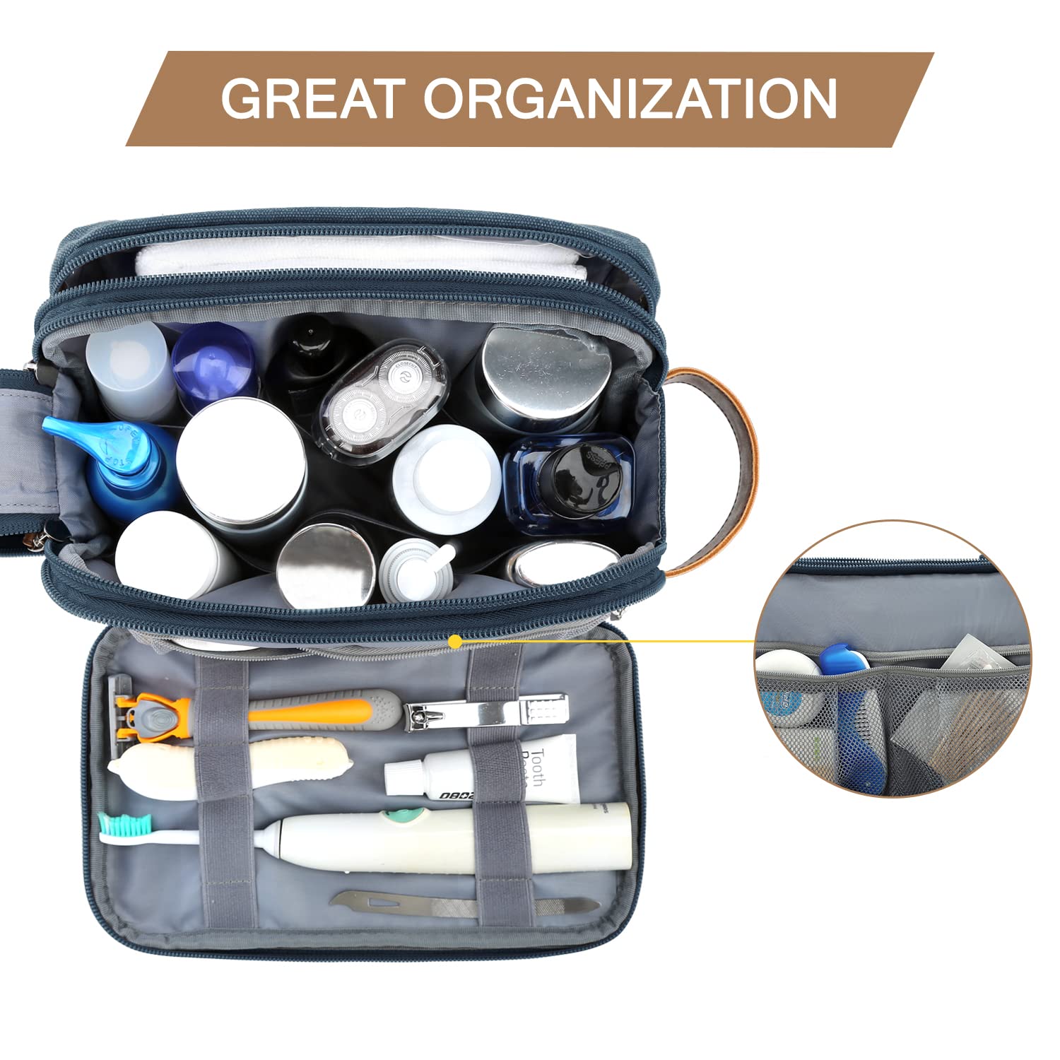 BAGSMART Toiletry Bag two-sided zippers enable fast access and organization